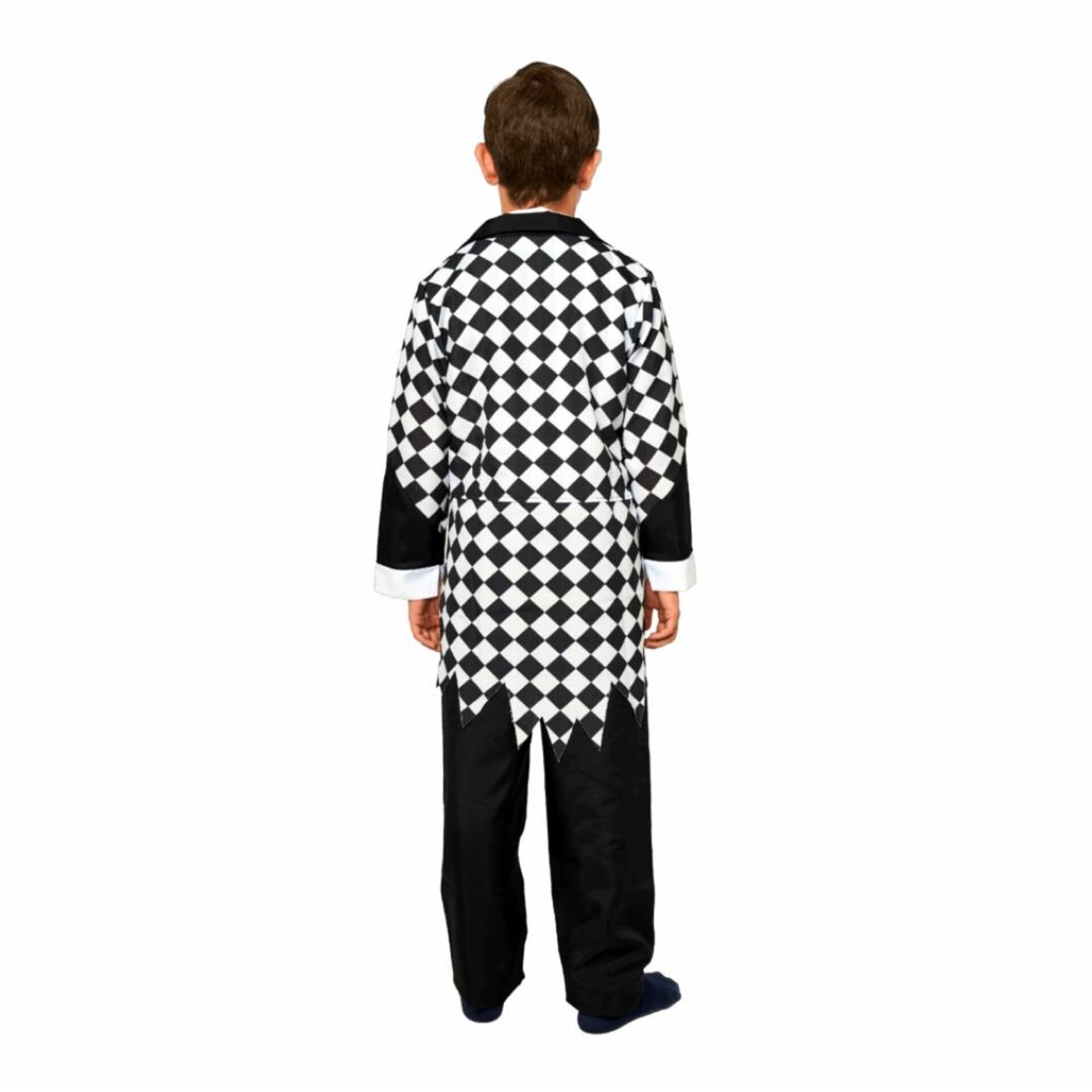 Disfraz Arlequín Hombre Adulto Talla S/M – Traje Payaso Blanco y Negro Rombos - 5