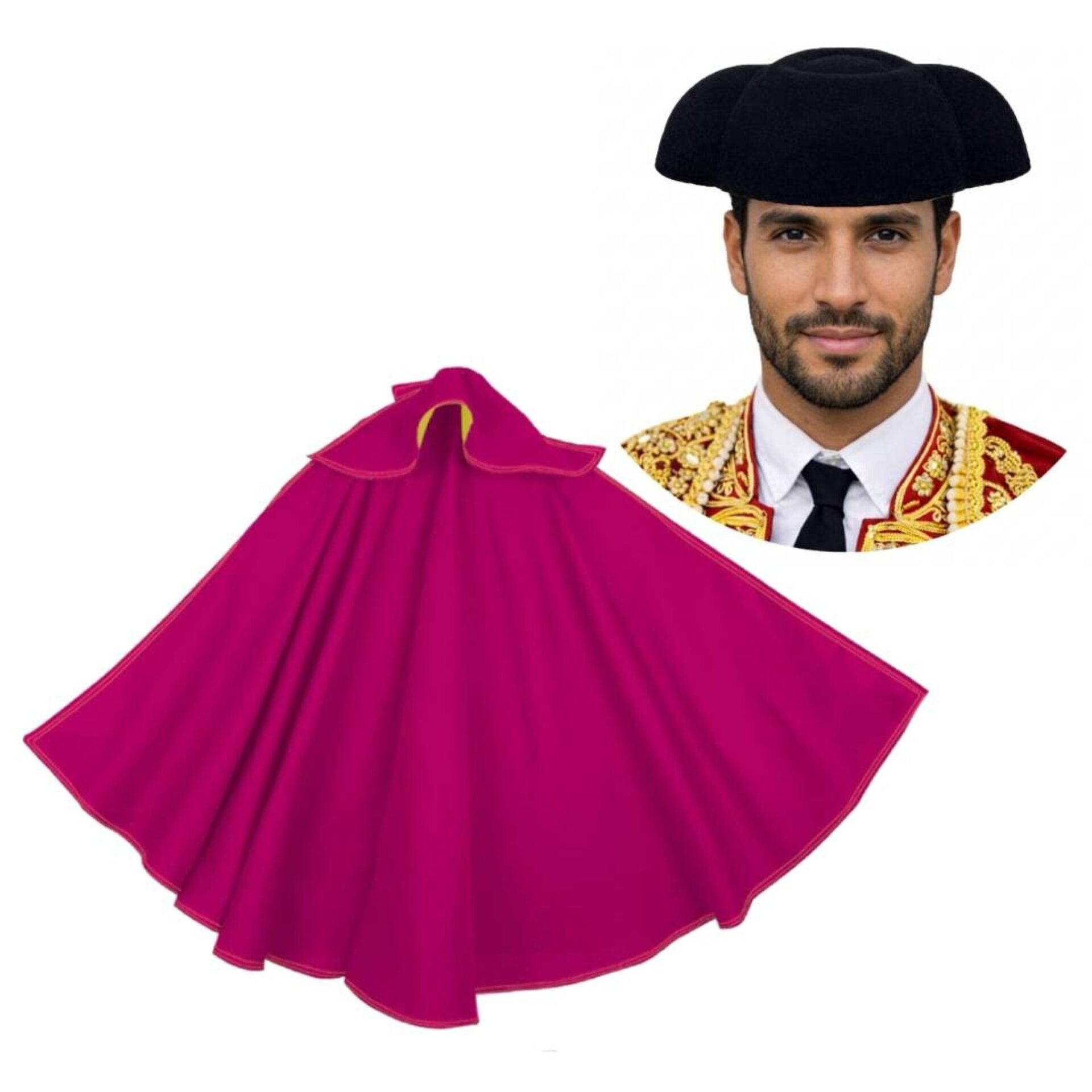 Kit Torero Español Adulto: Capote Rosa 145x70cm y Montera Ajustable para Disfraz - 3
