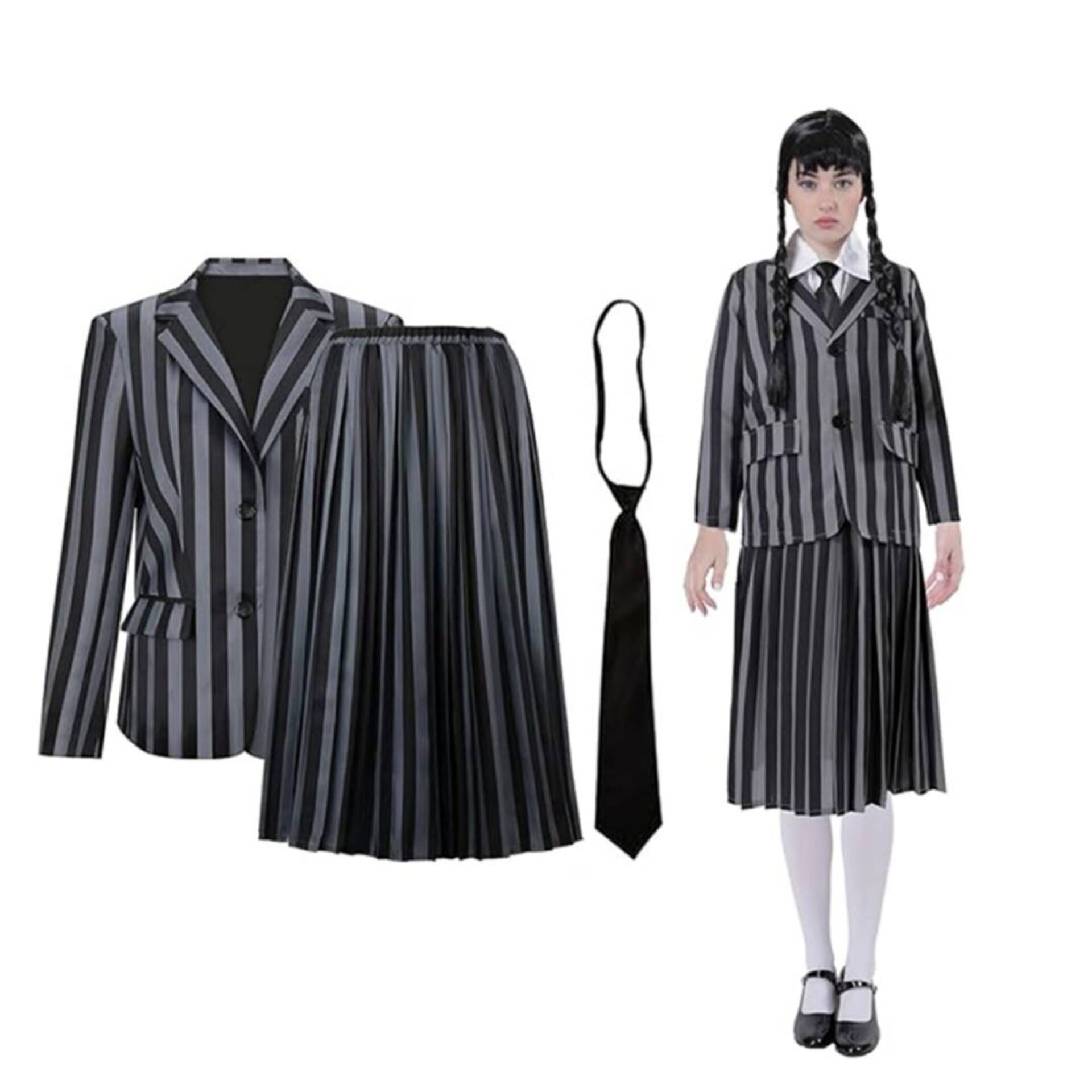 Disfraz Uniforme Escolar Miércoles Addams para Mujer. Chaqueta Falda y Corbata - 1