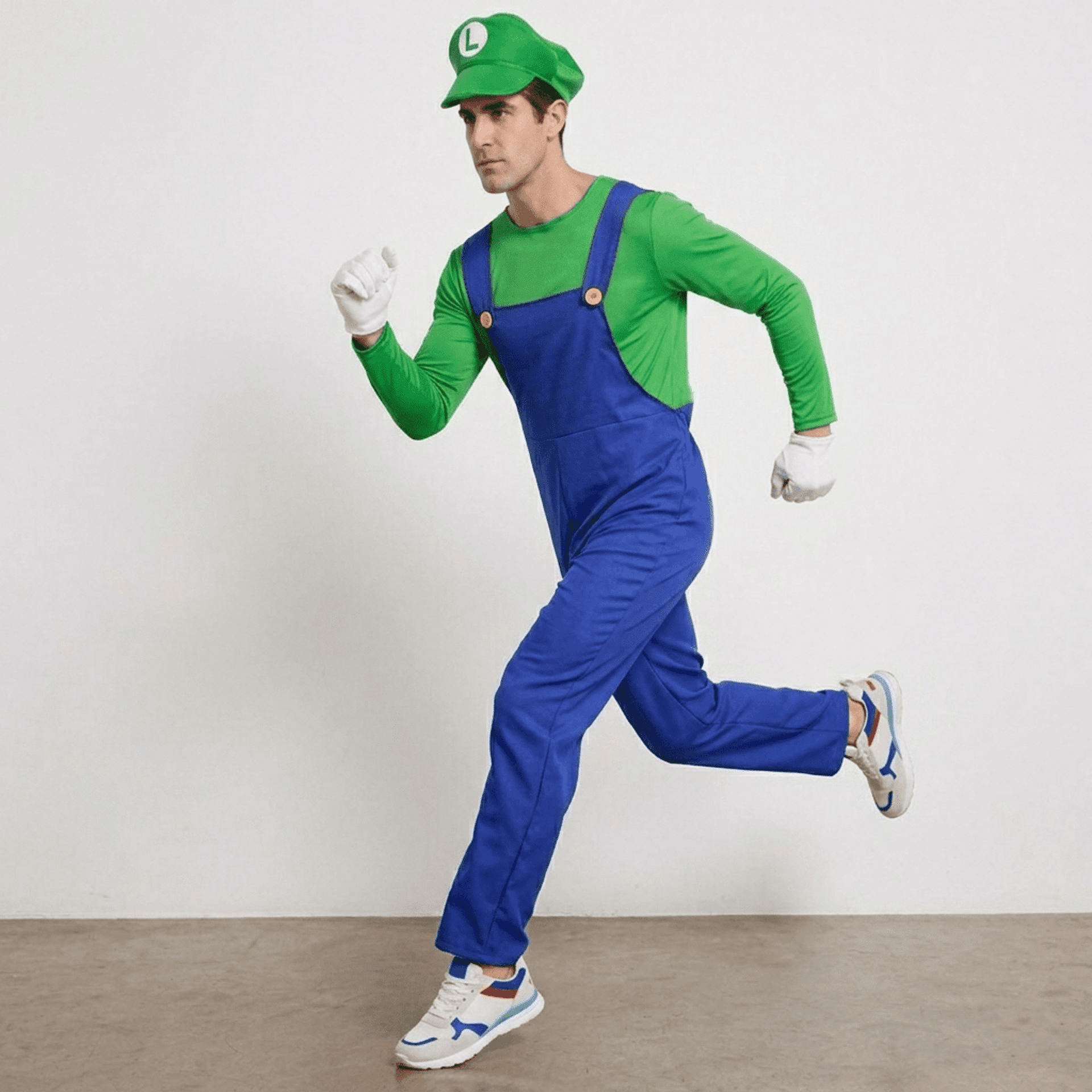 Disfraz Luigi, Super Mario Bros Hermanos Fontanero Enterizo, Gorra para Adulto - 5