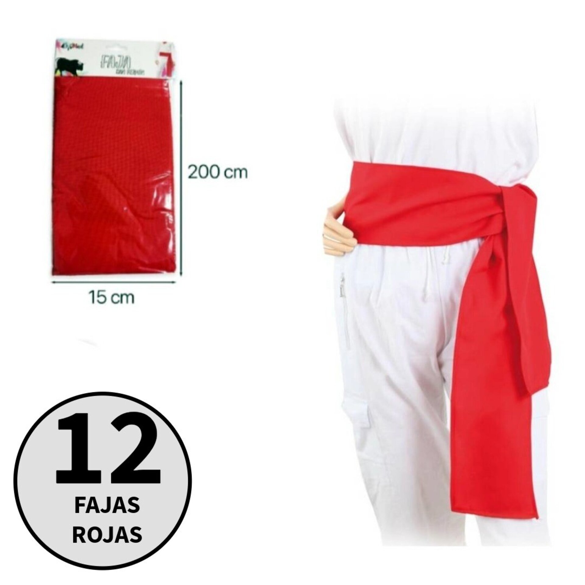 Pack 12 Fajas Rojas San Fermín (200x15cm) | Fajín Tradicional Español Peñas - 2