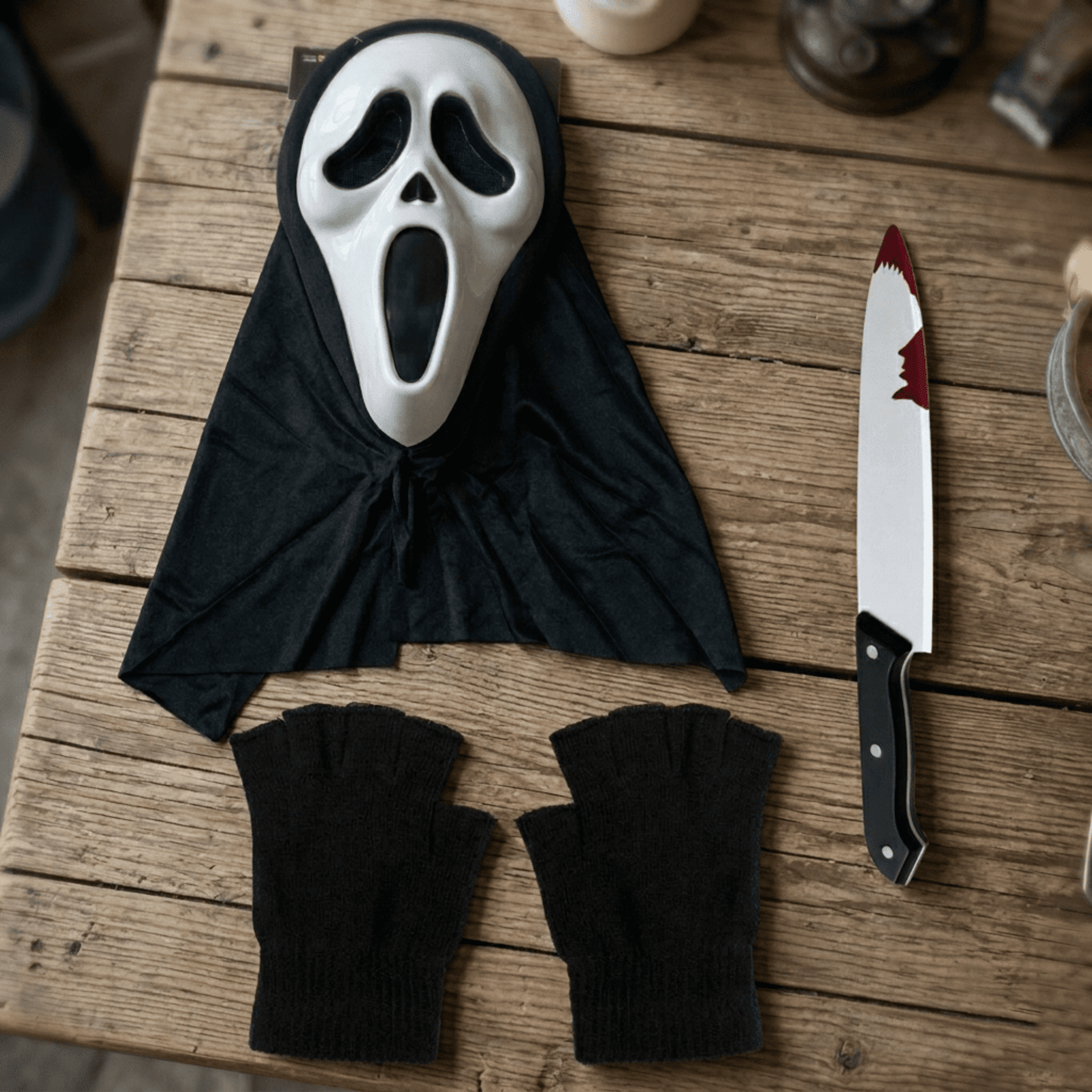 Disfraz Scream Fantasma - Máscara con Capucha, Guantes, Cuchillo Sangriento - 3