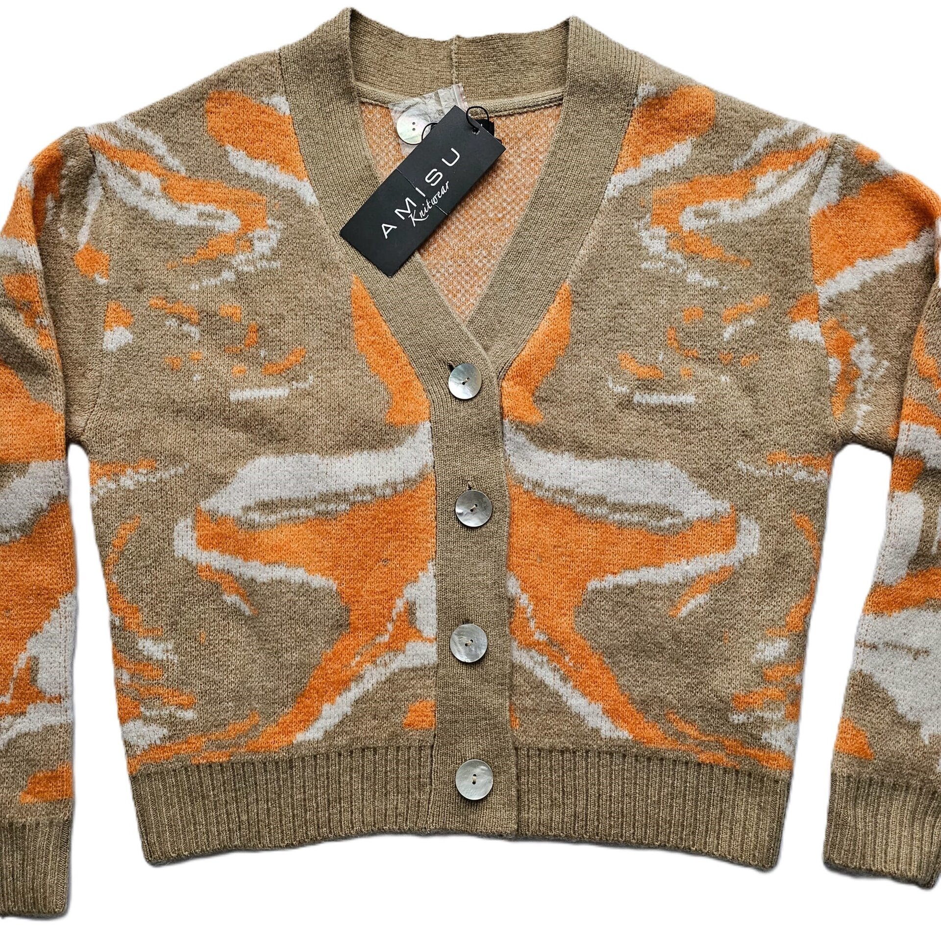 Cárdigan de Punto Mujer Premium | Estampado Abstracto Naranja | Chaqueta Marrón - 6