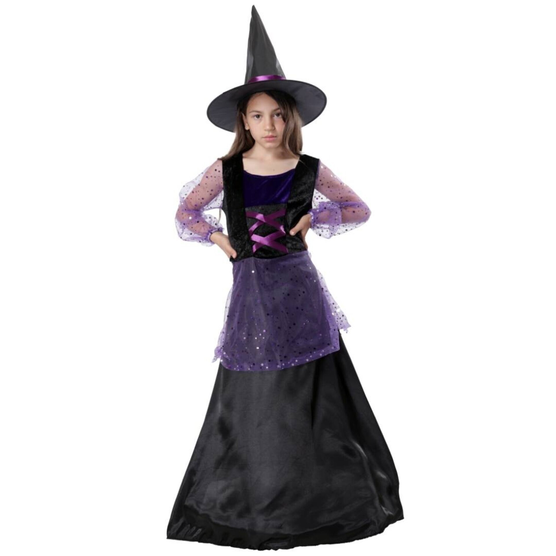 Disfraz Bruja Hechicera Niñas. Vestido y Sombrero Gótico. Halloween Carnaval - 5
