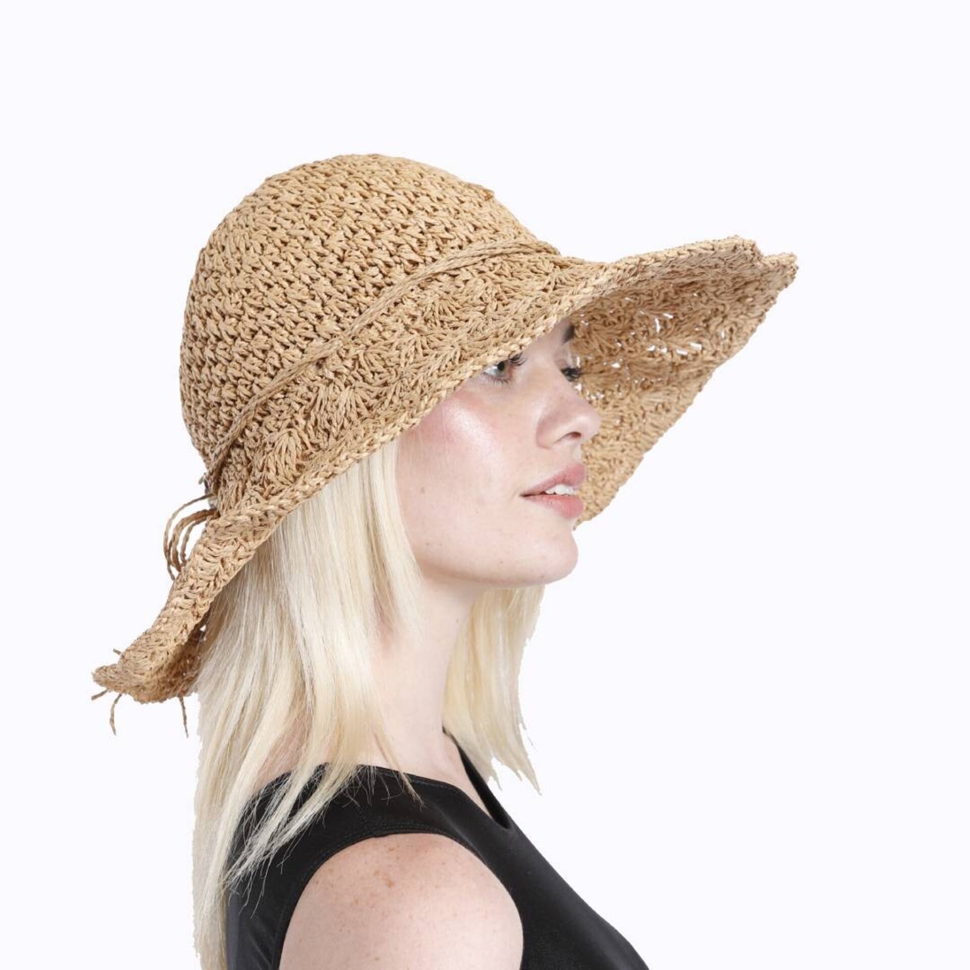 Sombrero Mujer Verano Gorro para el Sol de ala Ancha Grande Sombrero Paja Marrón - 7