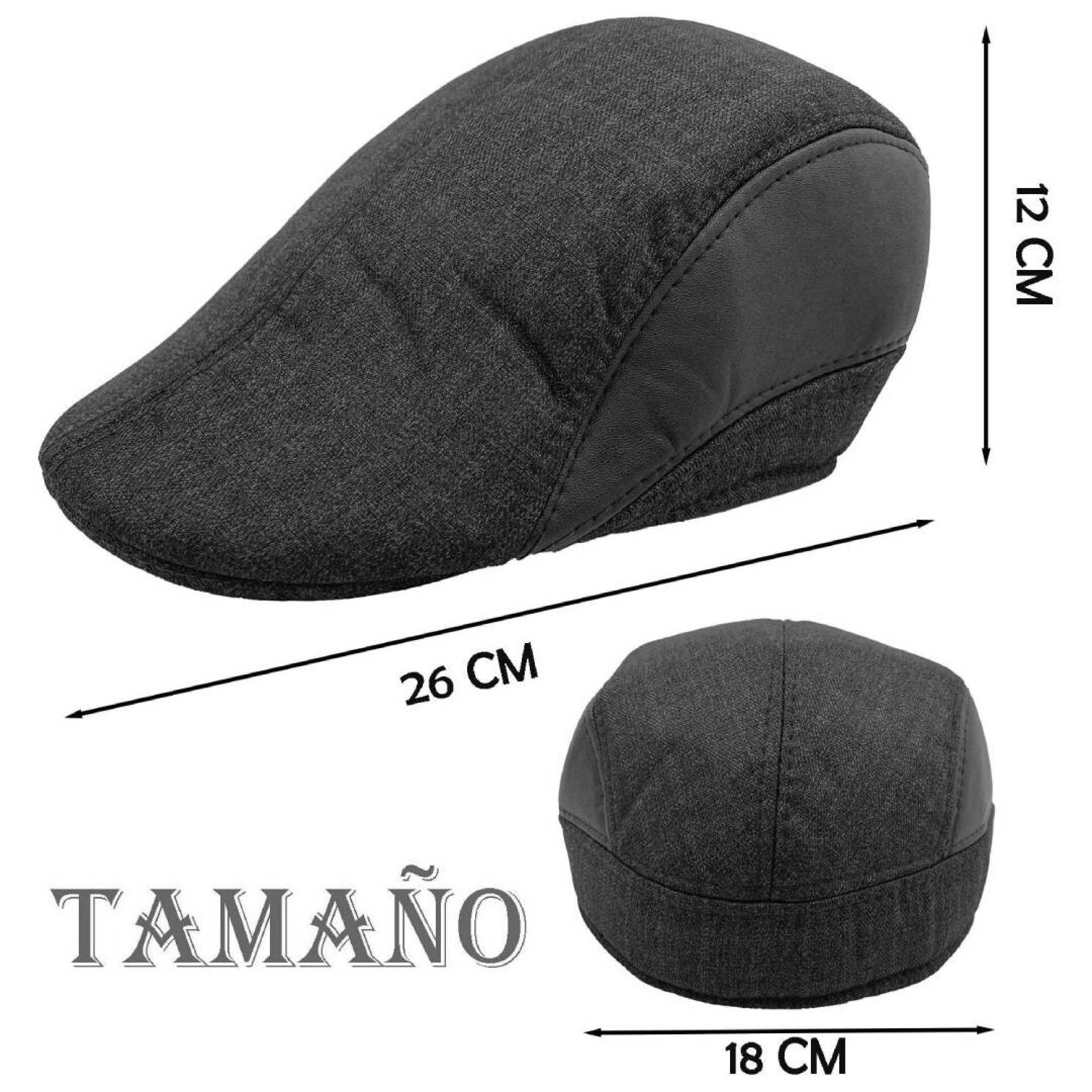 Boina Inglesa Hombre Gorro Negro Piel Sintética | Flat Cap Newsboy | Talla Única - 5