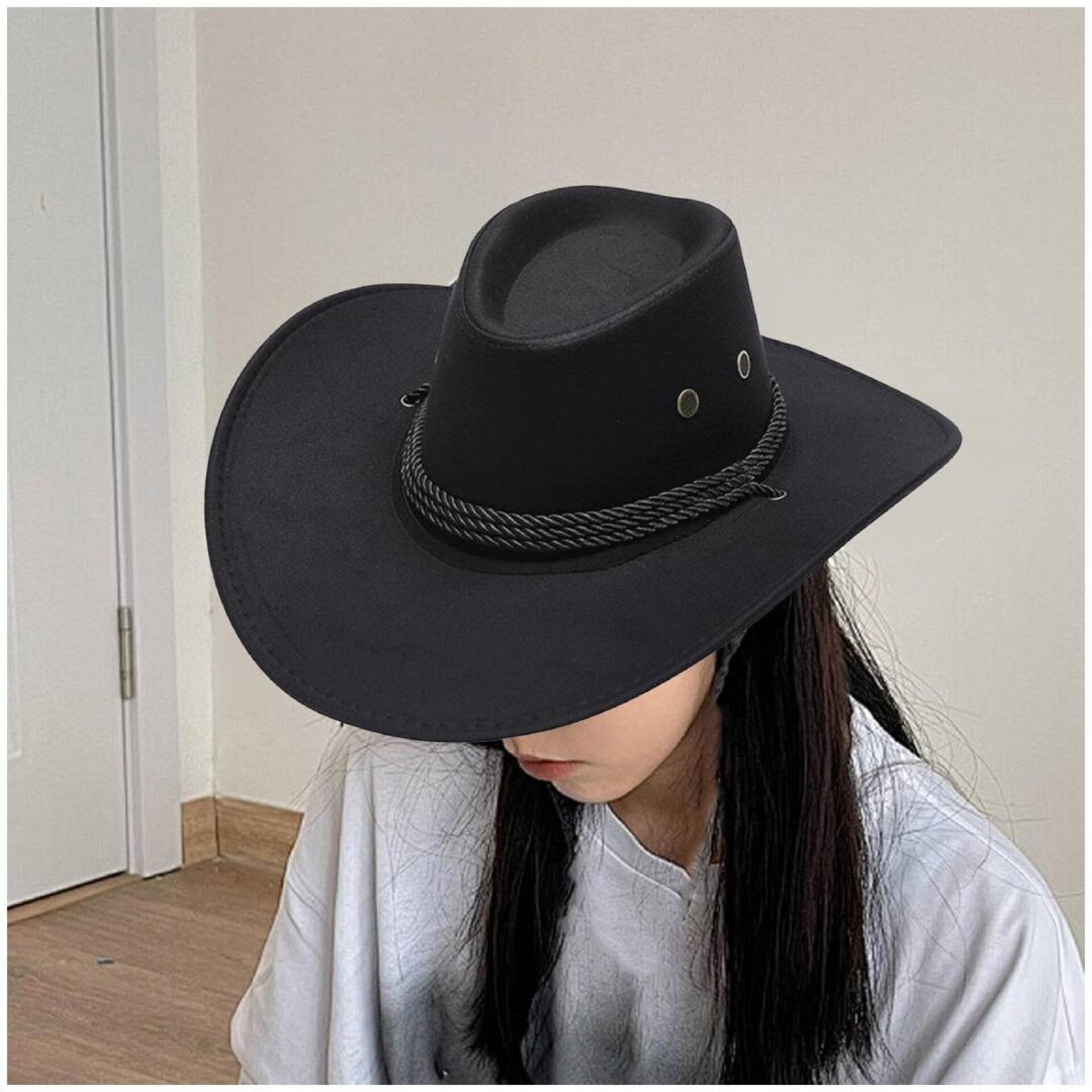 Sombrero Cowboy Vaquero Western Rodeo Unisex Adulto Negro Liso - 8