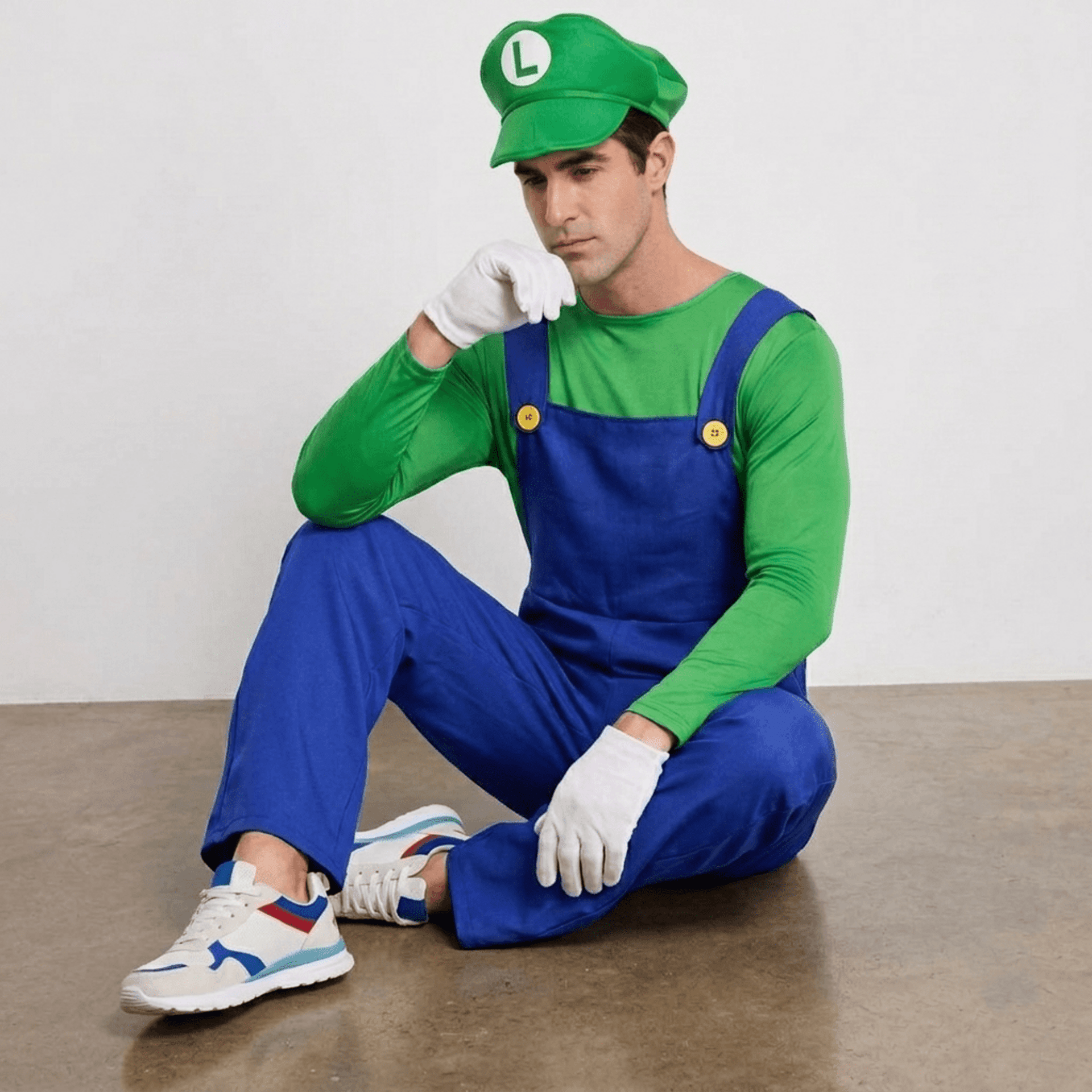 Disfraz Luigi, Super Mario Bros Hermanos Fontanero Enterizo, Gorra para Adulto - 6