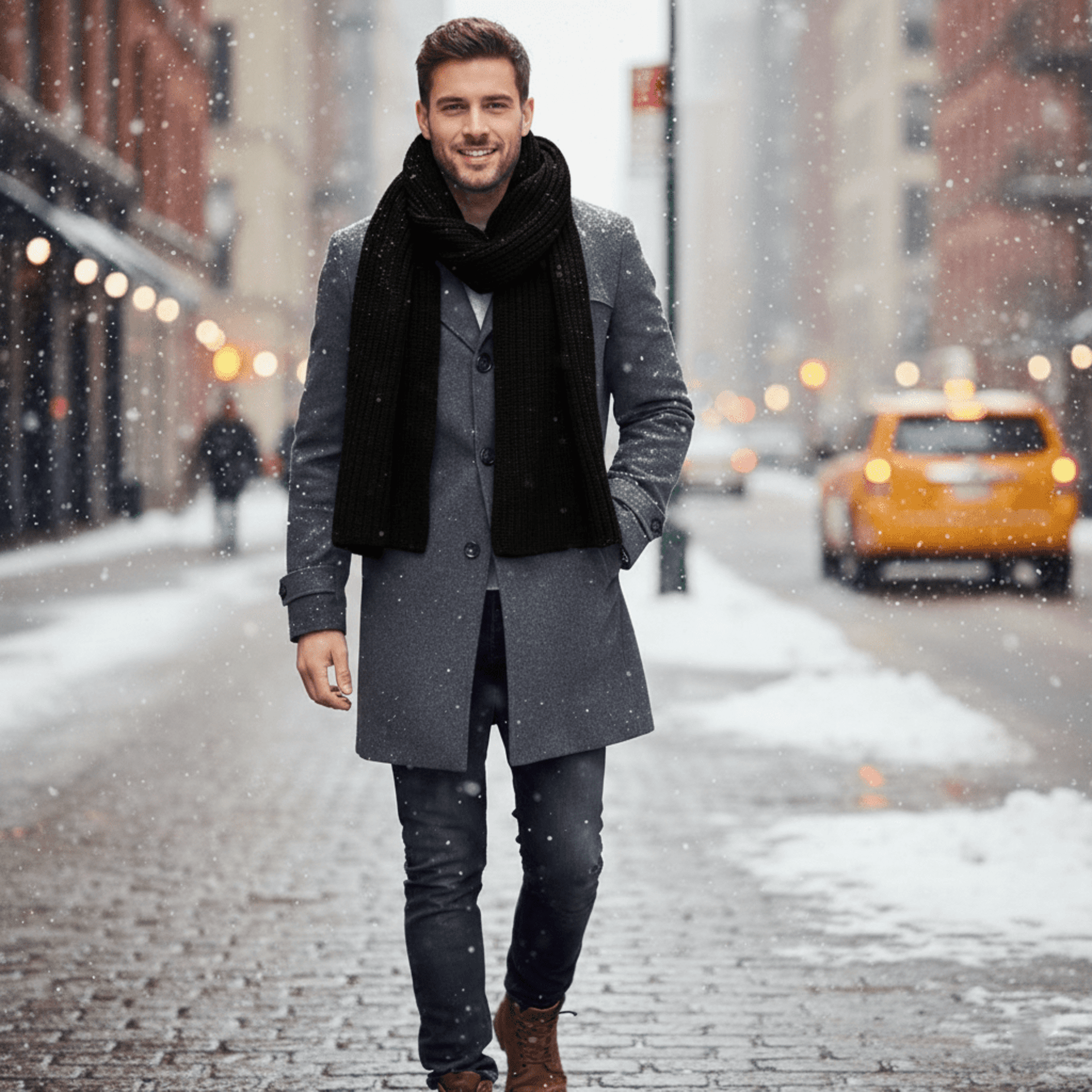 Bufanda Grande Larga de punto Negro para el cuello Mujer Hombre - 1