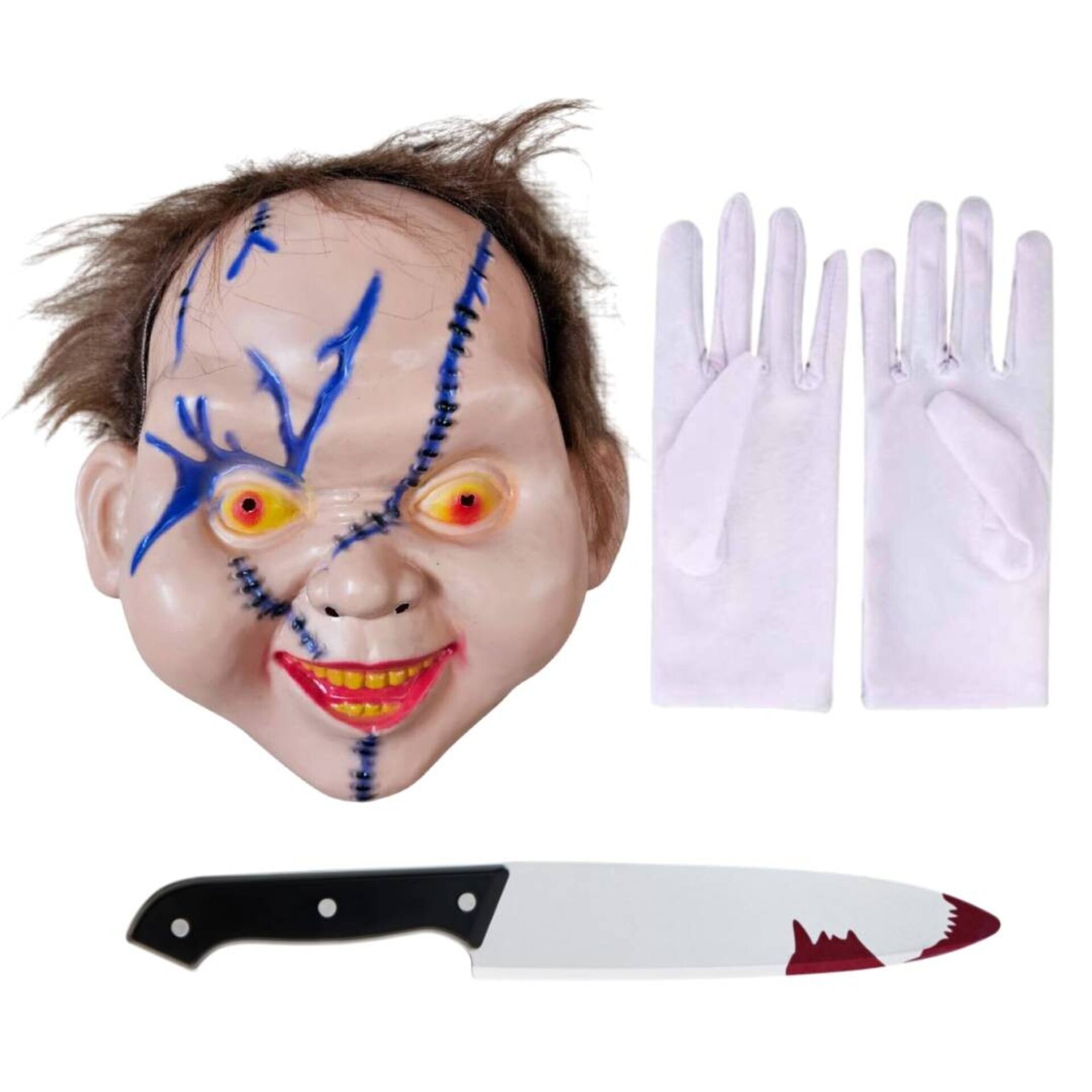 Kit Disfraz Chucky: Máscara, Cuchillo y Guantes. Ideal para Halloween Carnaval - 2