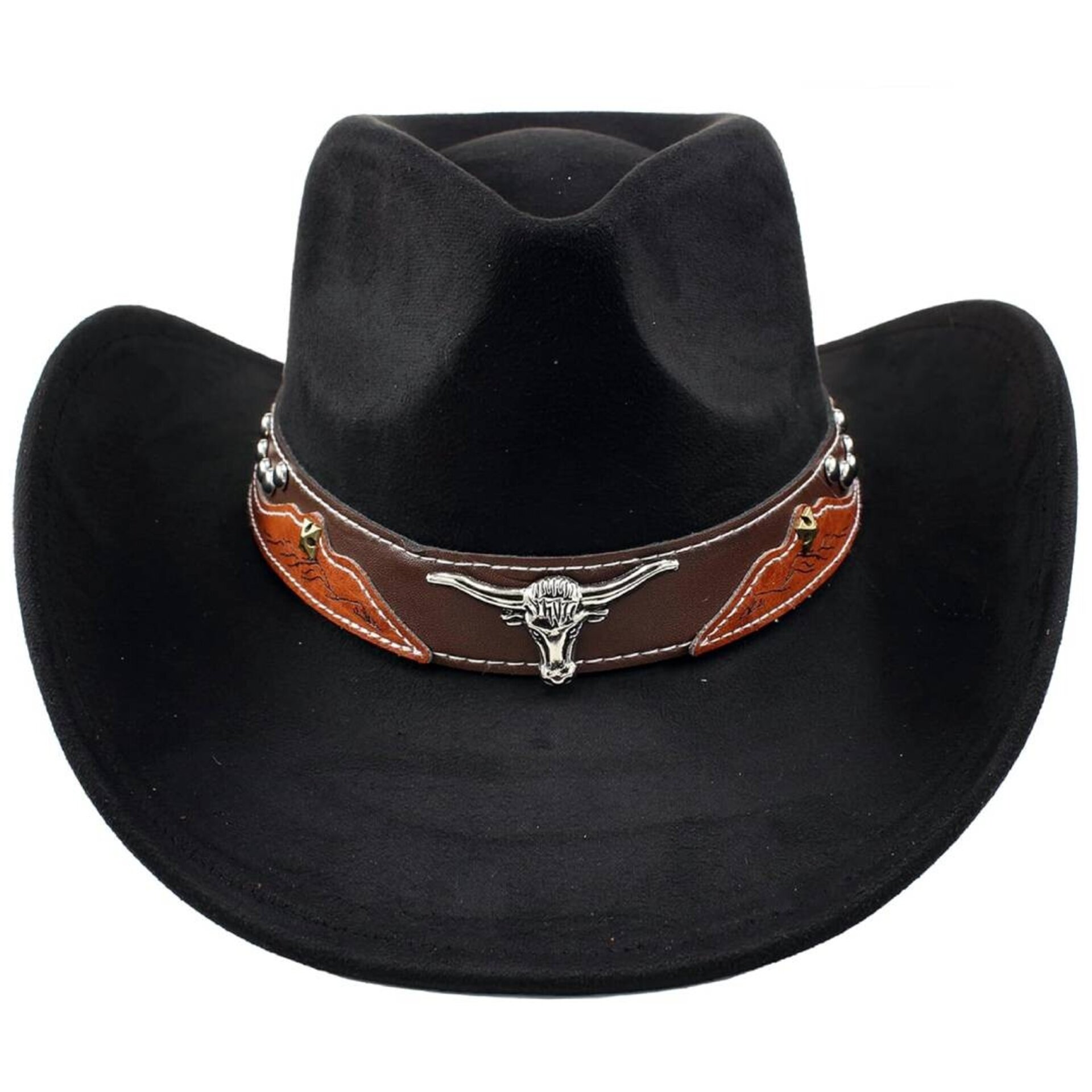 Sombrero Vaquero Fieltro Negro Gamuza Sintético Cowboy Western Adulto Ajustable - 1