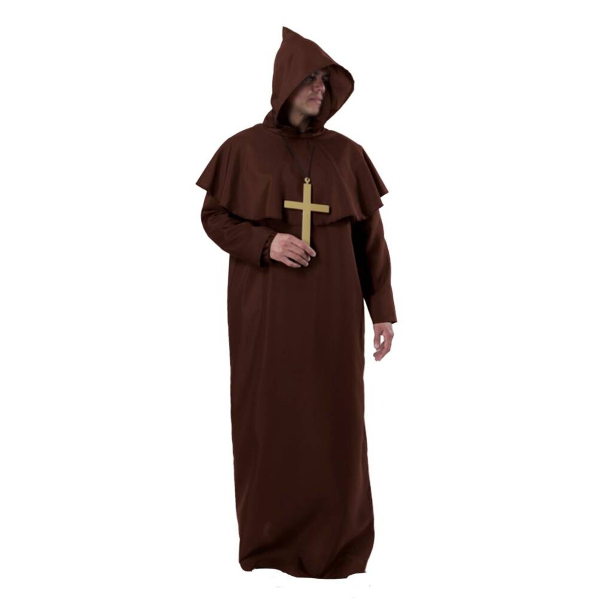 Disfraz Monje Marrón Sacerdote Adulto | Túnica Medieval Capucha Cruz Cinturón - 3