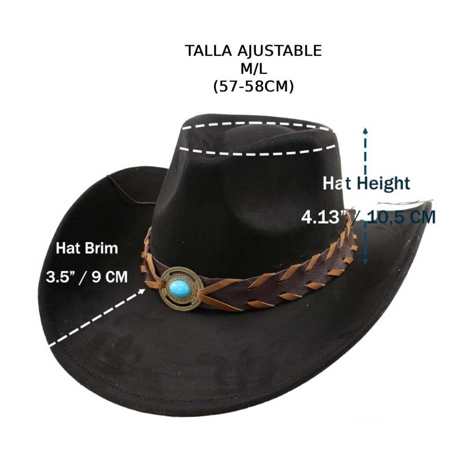 Sombrero Vaquero Cowboy Cowgirl Western Rodeo negro liso - 5
