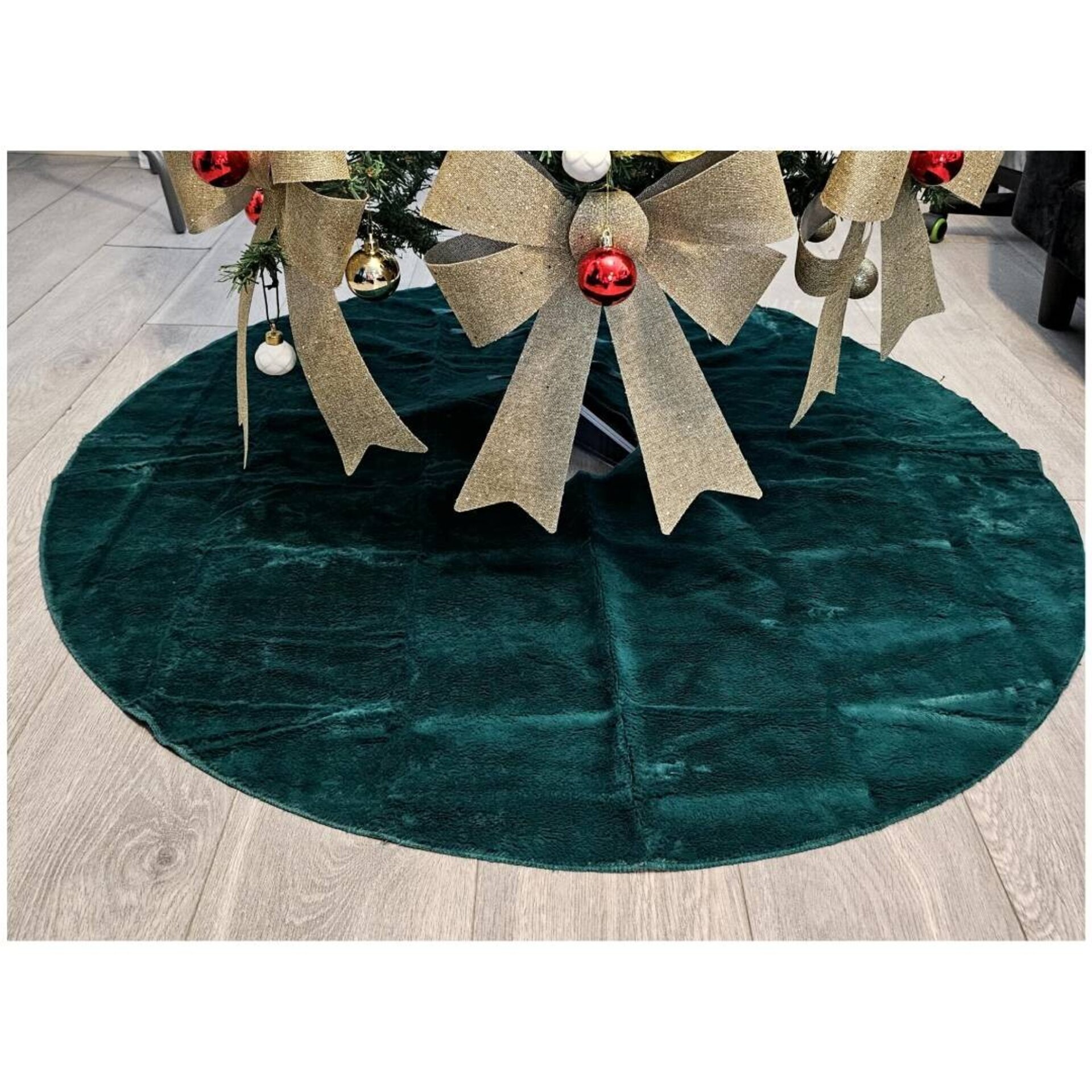 Pie de Árbol Navidad Lujo Terciopelo Verde 120cm - Alfombra Decoración Regalos - 5