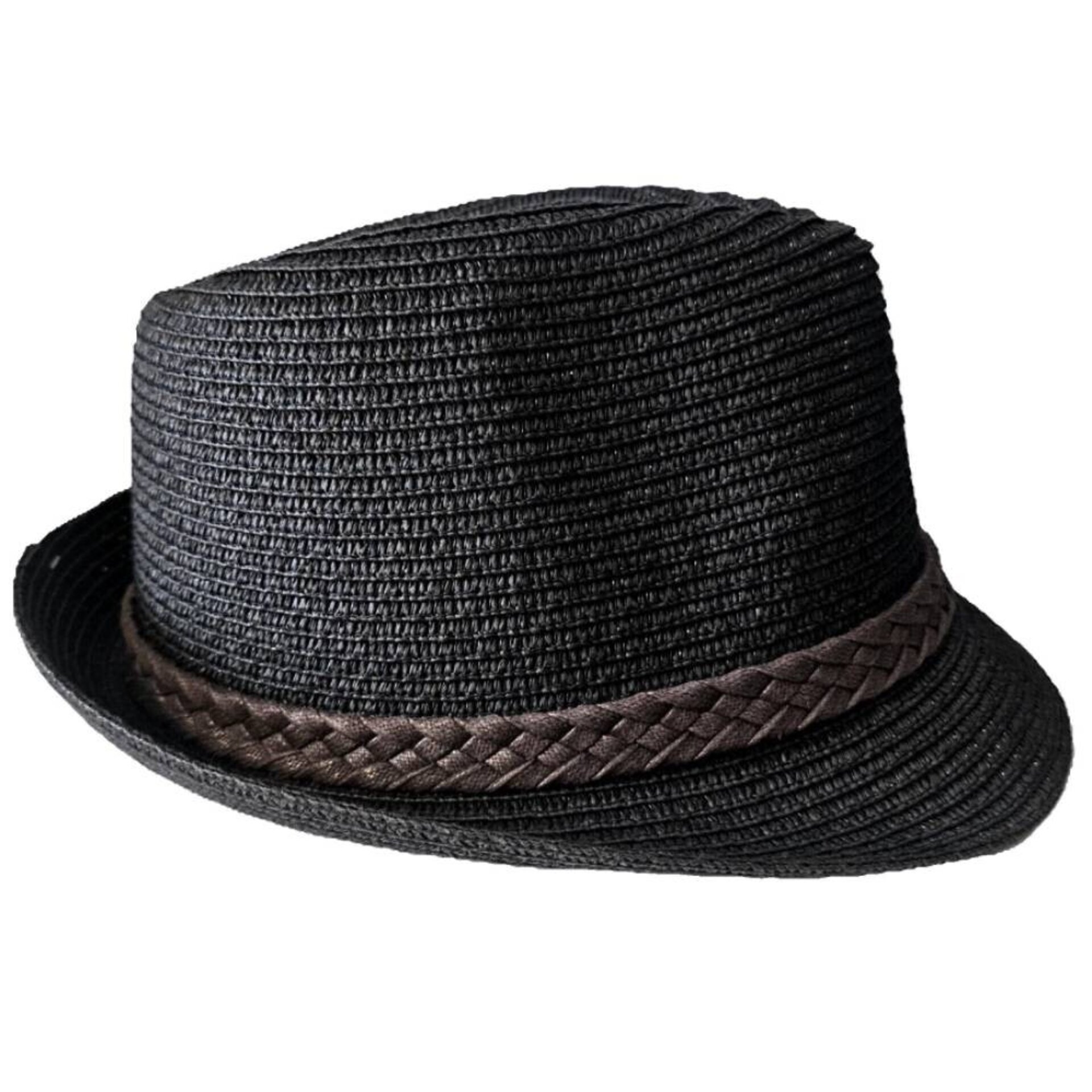 Sombrero Paja Trilby Negro Ajustable | Unisex Verano Urbano | Banda Trenzada - 3