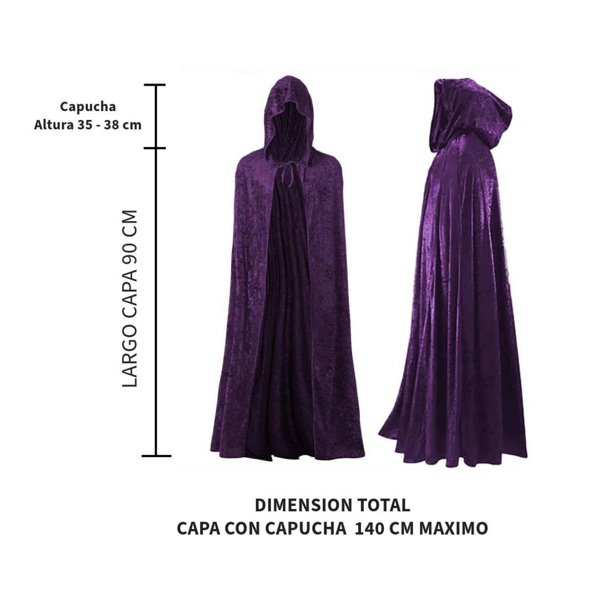 Capas con Capucha en Terciopelo Unisex para Disfraz Niños y Adultos Morado Lila - 5