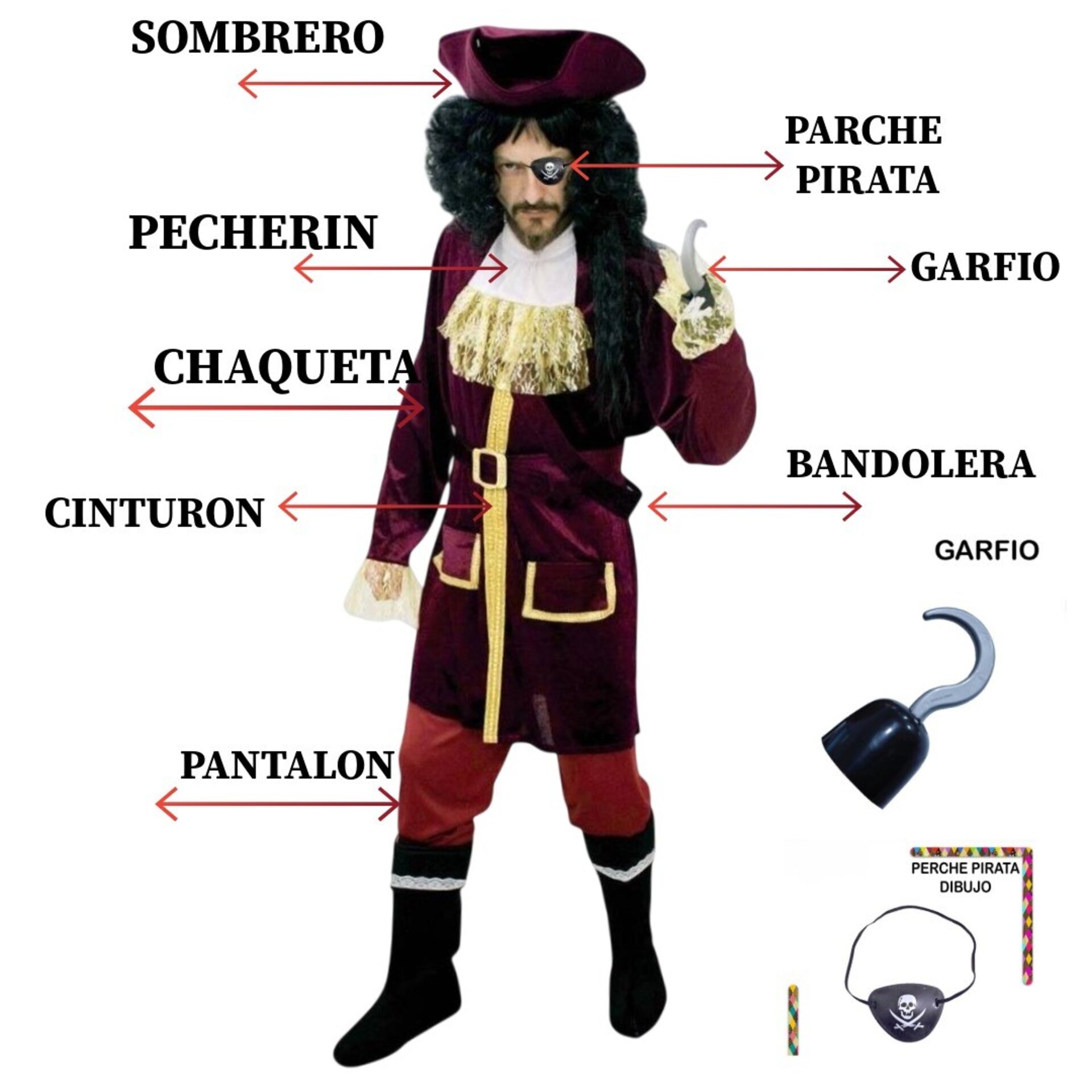 Disfraz de Capitán Garfio para Hombre | Traje Pirata | Carnaval y Halloween - 7