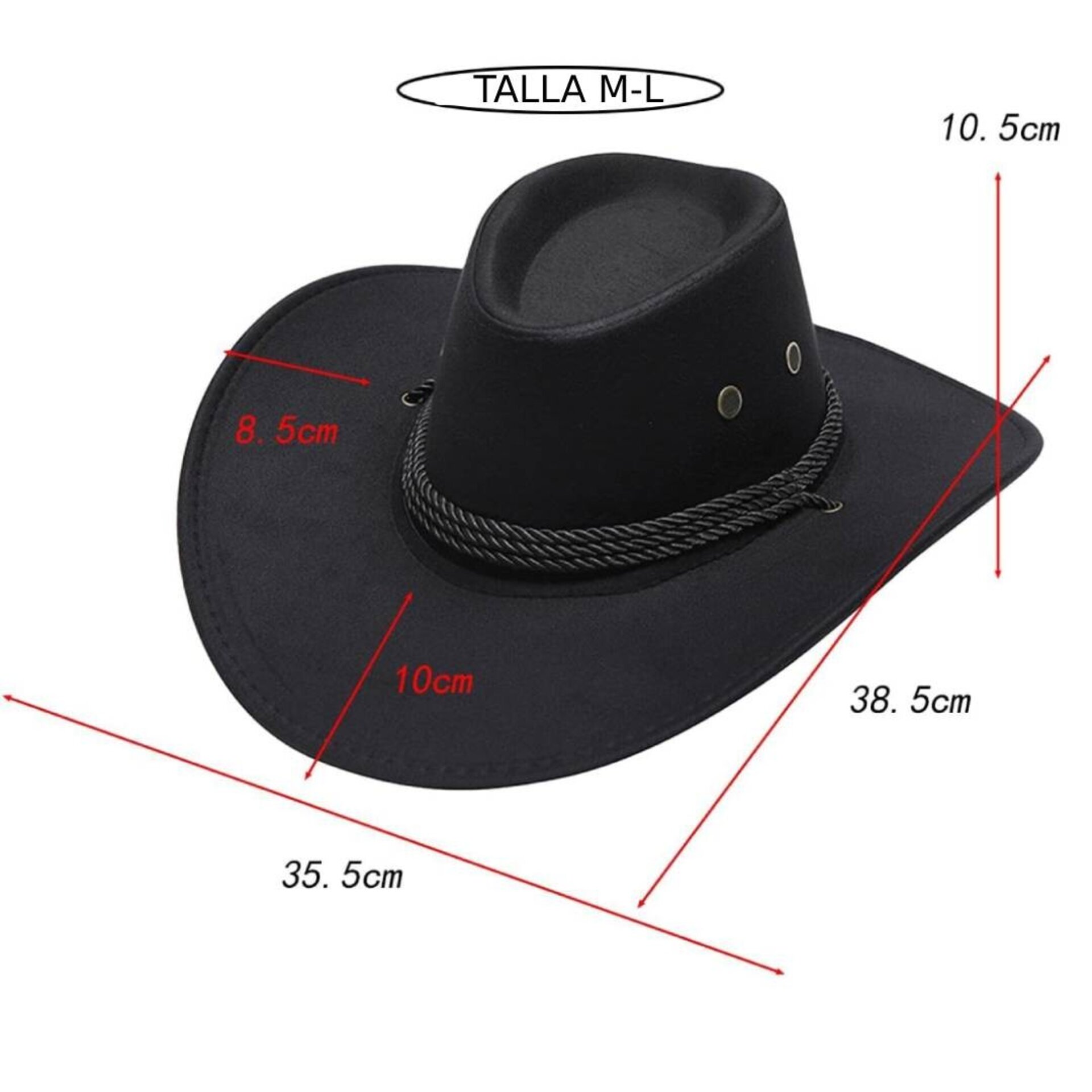 Sombrero Cowboy Vaquero Western Rodeo Unisex Adulto Negro Liso - 5