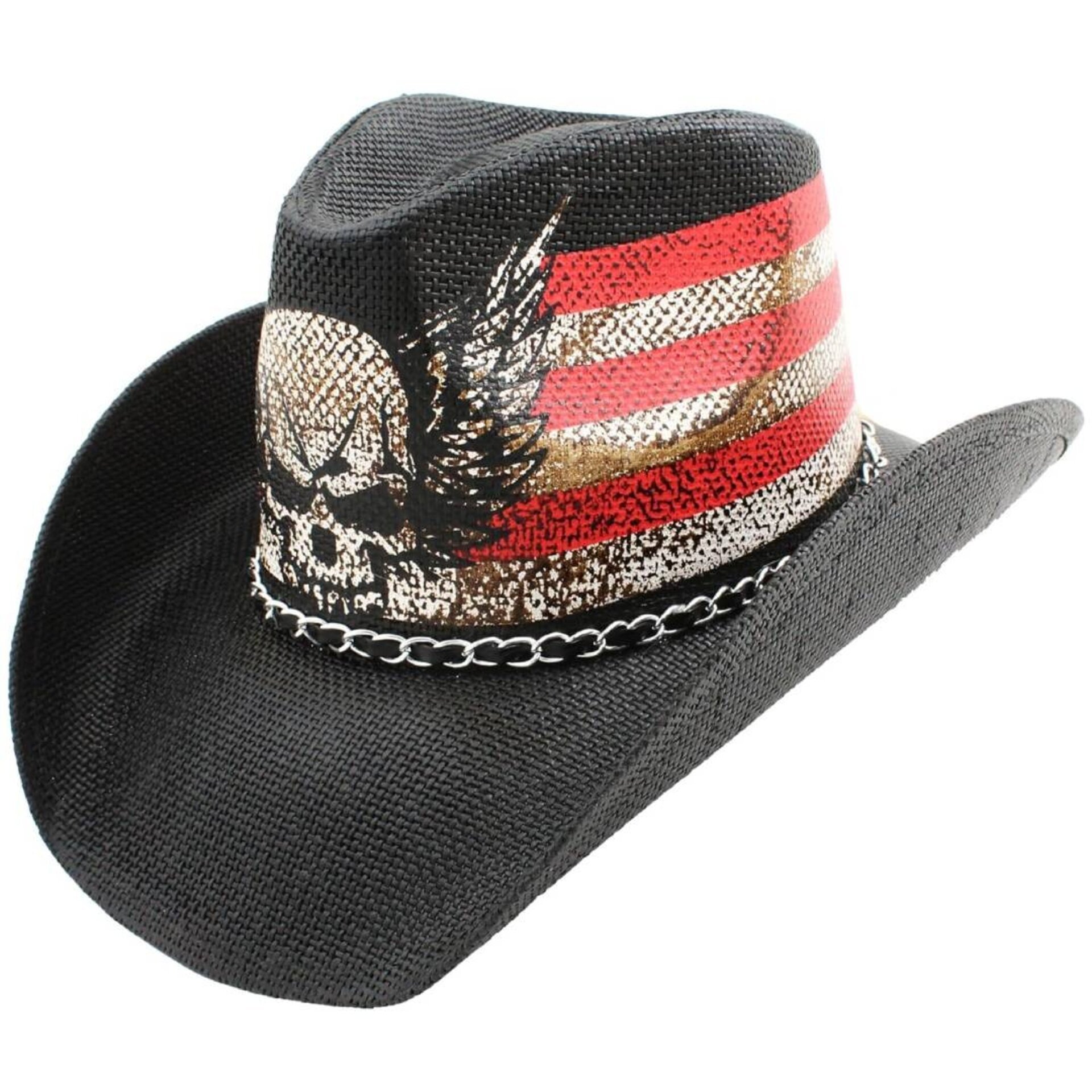Sombrero Vaquero de Paja Estampado Americano Calavera Western Cowboy Adulto - 3