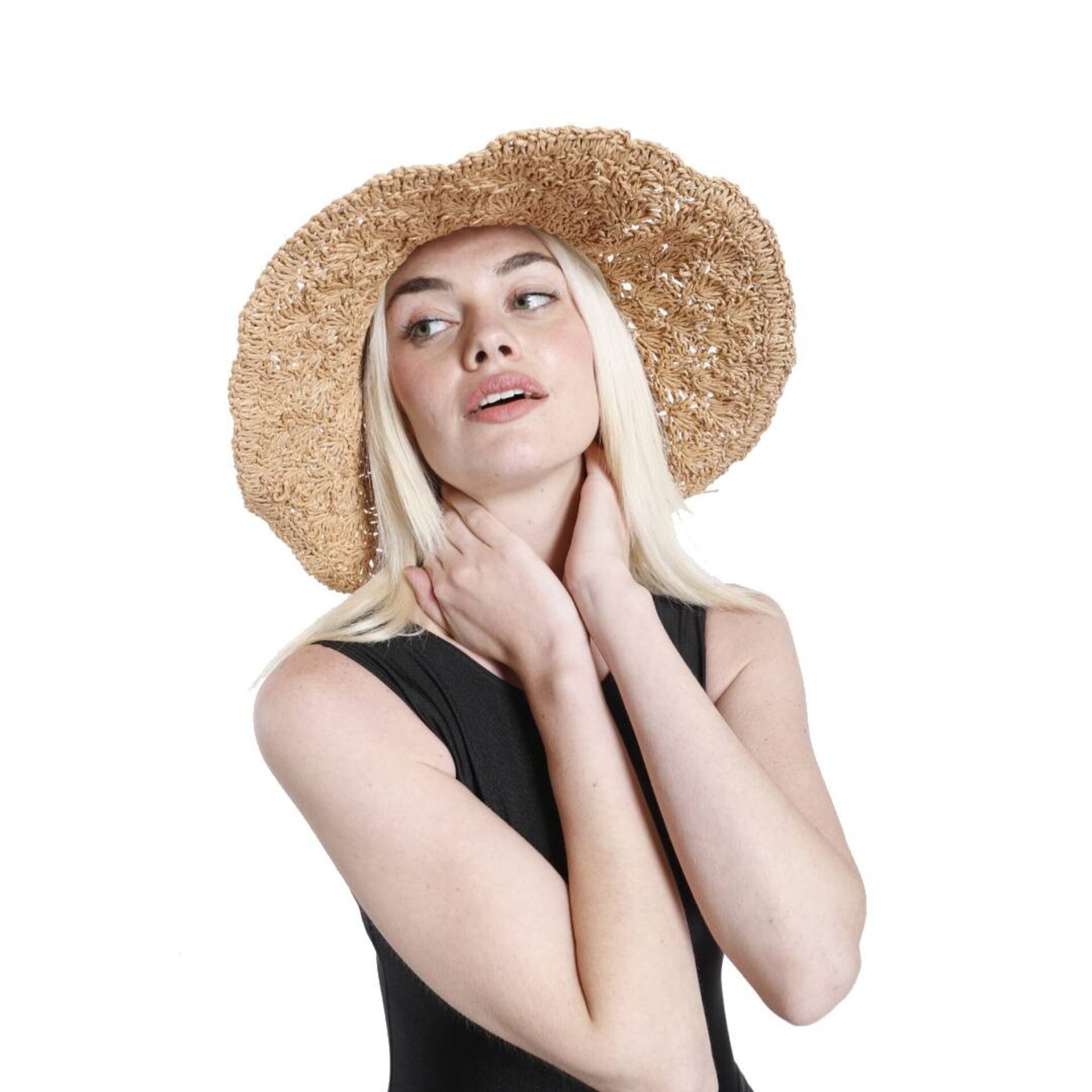 Sombrero Mujer Verano Gorro para el Sol de ala Ancha Grande Sombrero Paja Marrón - 2