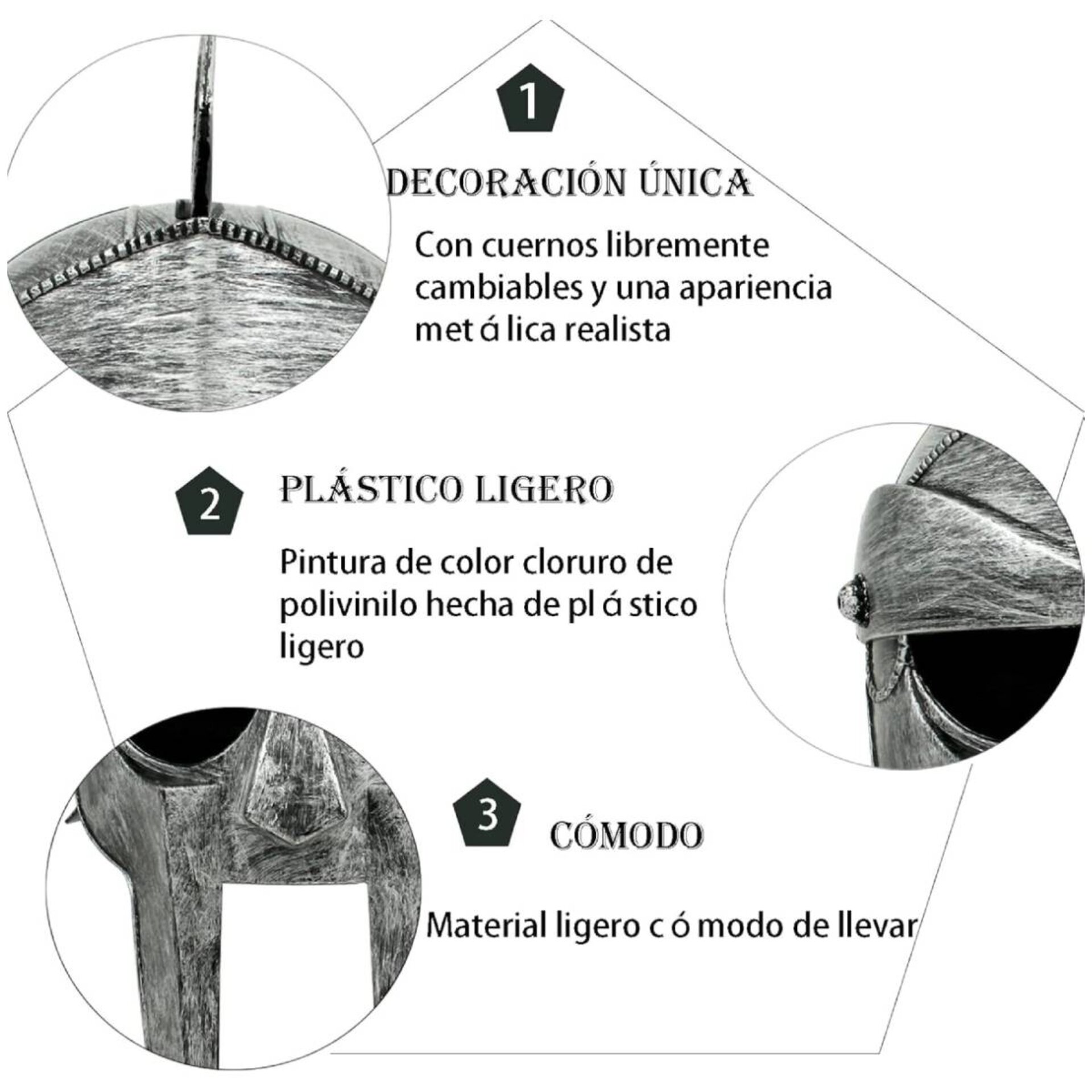 Casco Medieval para Disfraz Romano de Gladiador Guerrero Adulto Talla Única - 10