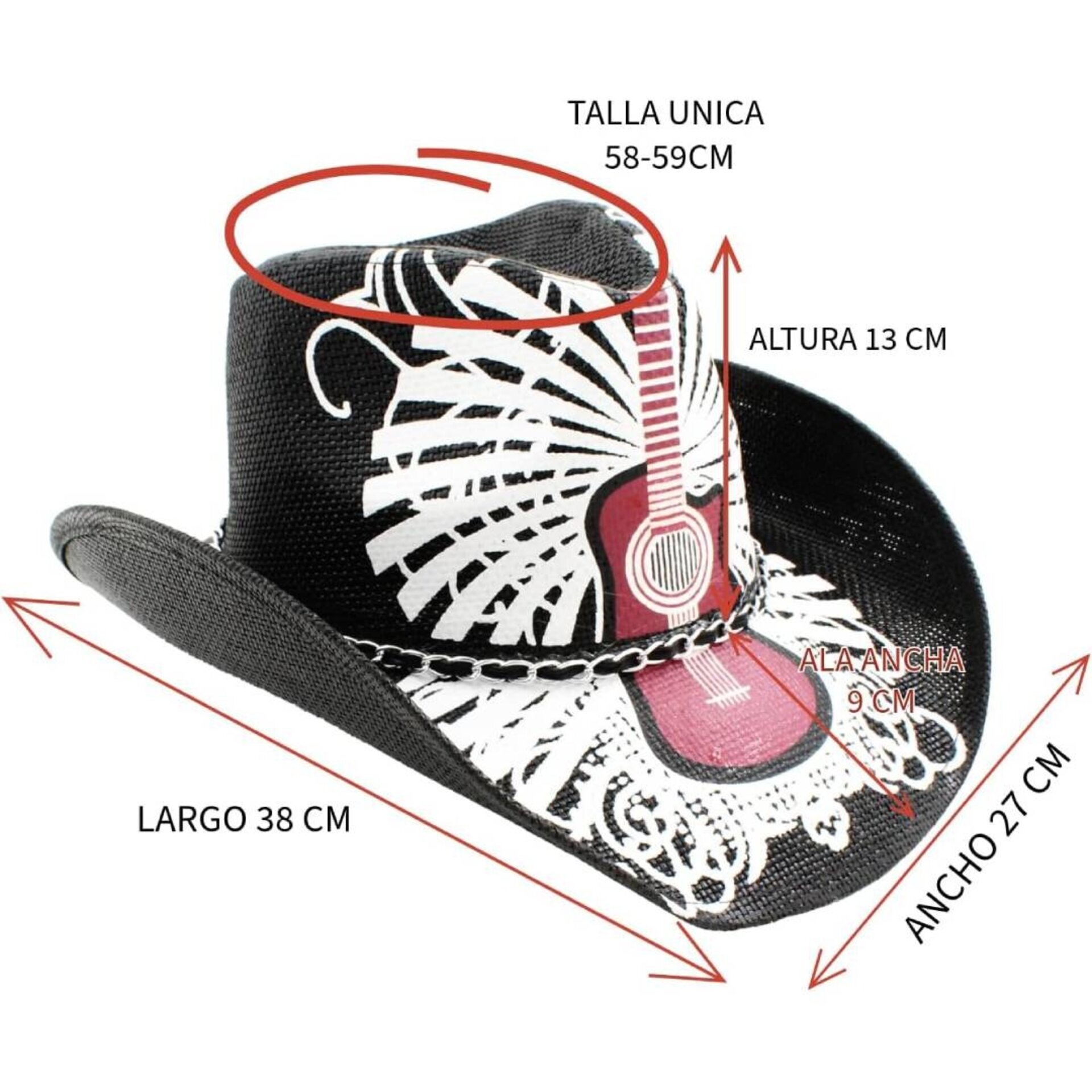 Sombrero Vaquero de Paja Estampado Unisex - Estilo Western Cowboy - Ala Ancha - 3