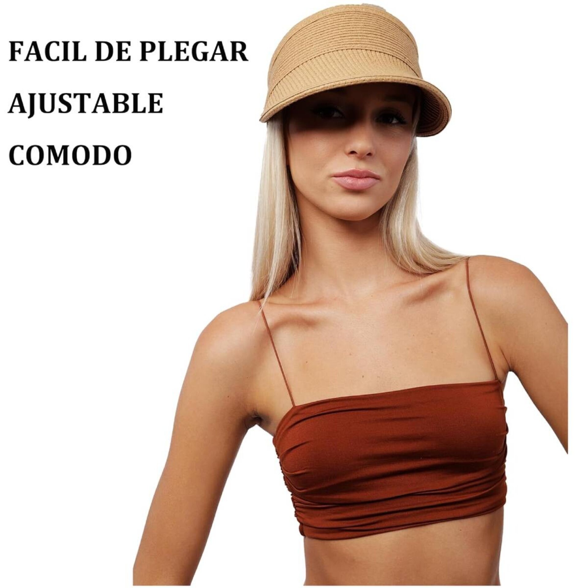 Sombrero para Mujer Pamela de Verano Visera con ala ancha Gorra de paja Marrón - 3