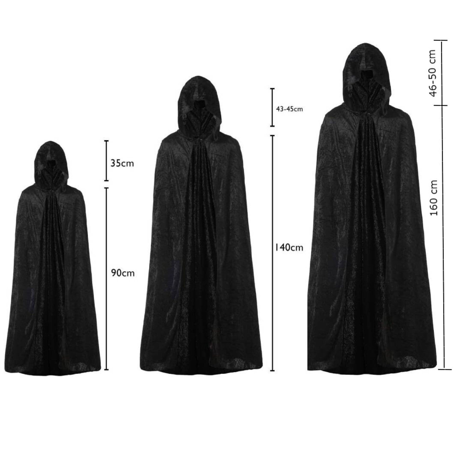 Capas con Capucha en Terciopelo negro Unisex para Disfraz de Niños y Adultos - 12