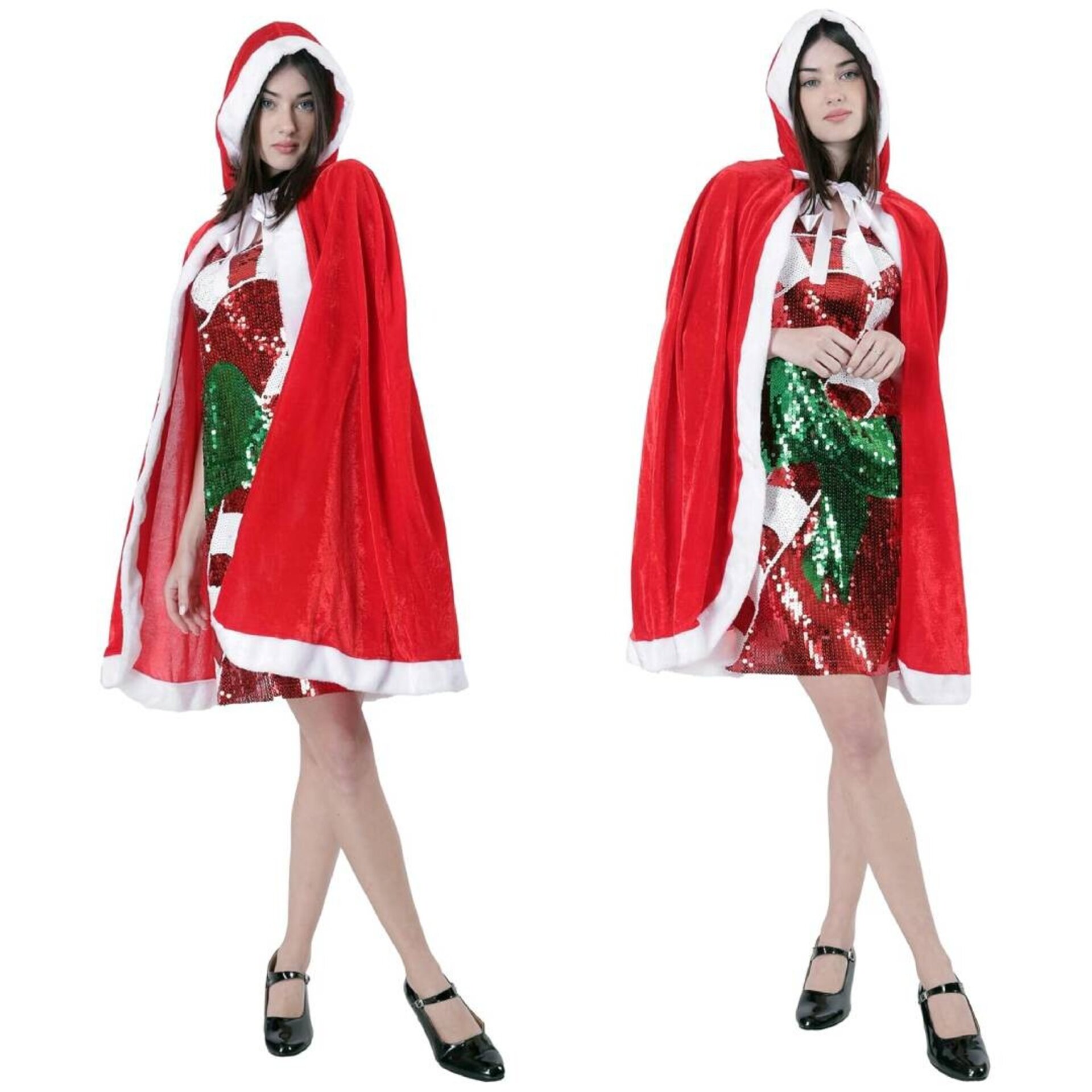 Capa de Terciopelo Navideña Premium 120cm - Capa con Capucha de Santa/Mamá Noel - 2