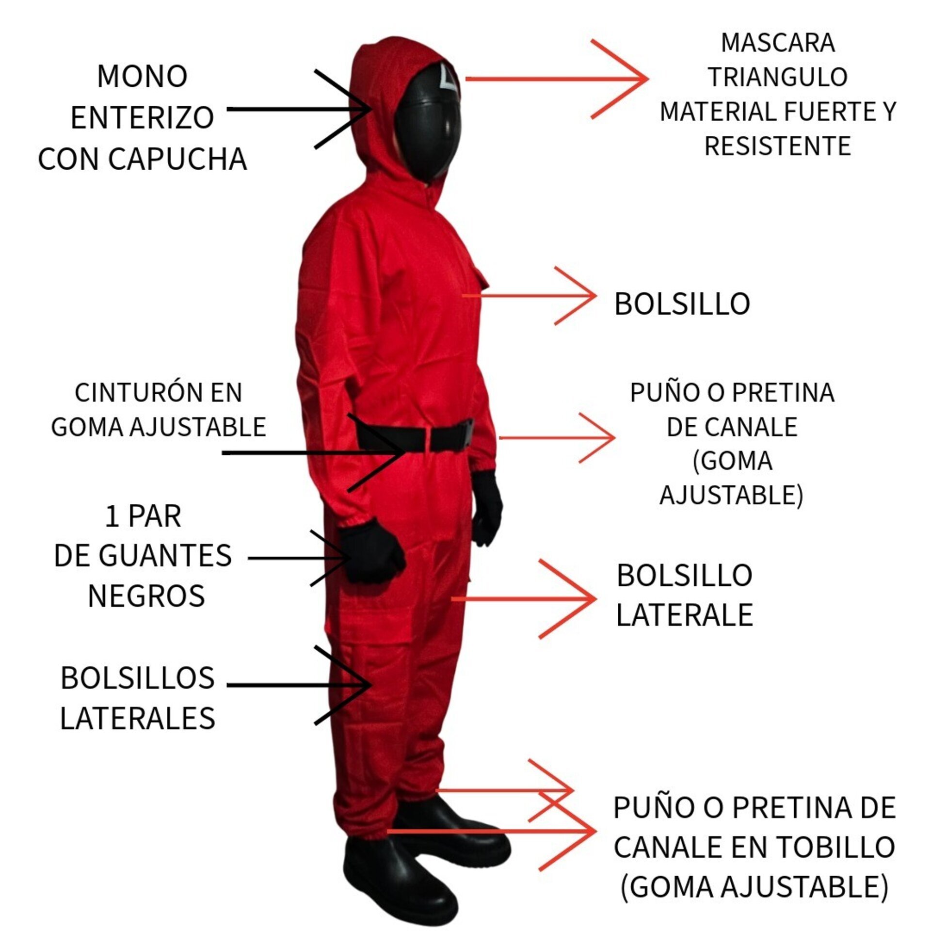 Disfraz Juego del calamar Niños Guardia Soldado Enmascarado Triangulo Squid Game - 6