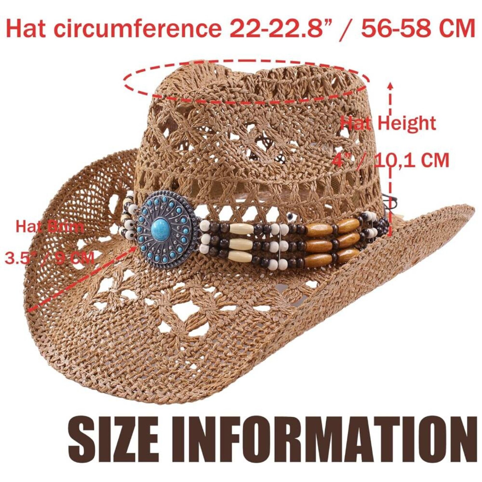 Sombrero Vaquero Paja Unisex | Cowboy Marrón Western | Alas Anchas Baile Country - 4