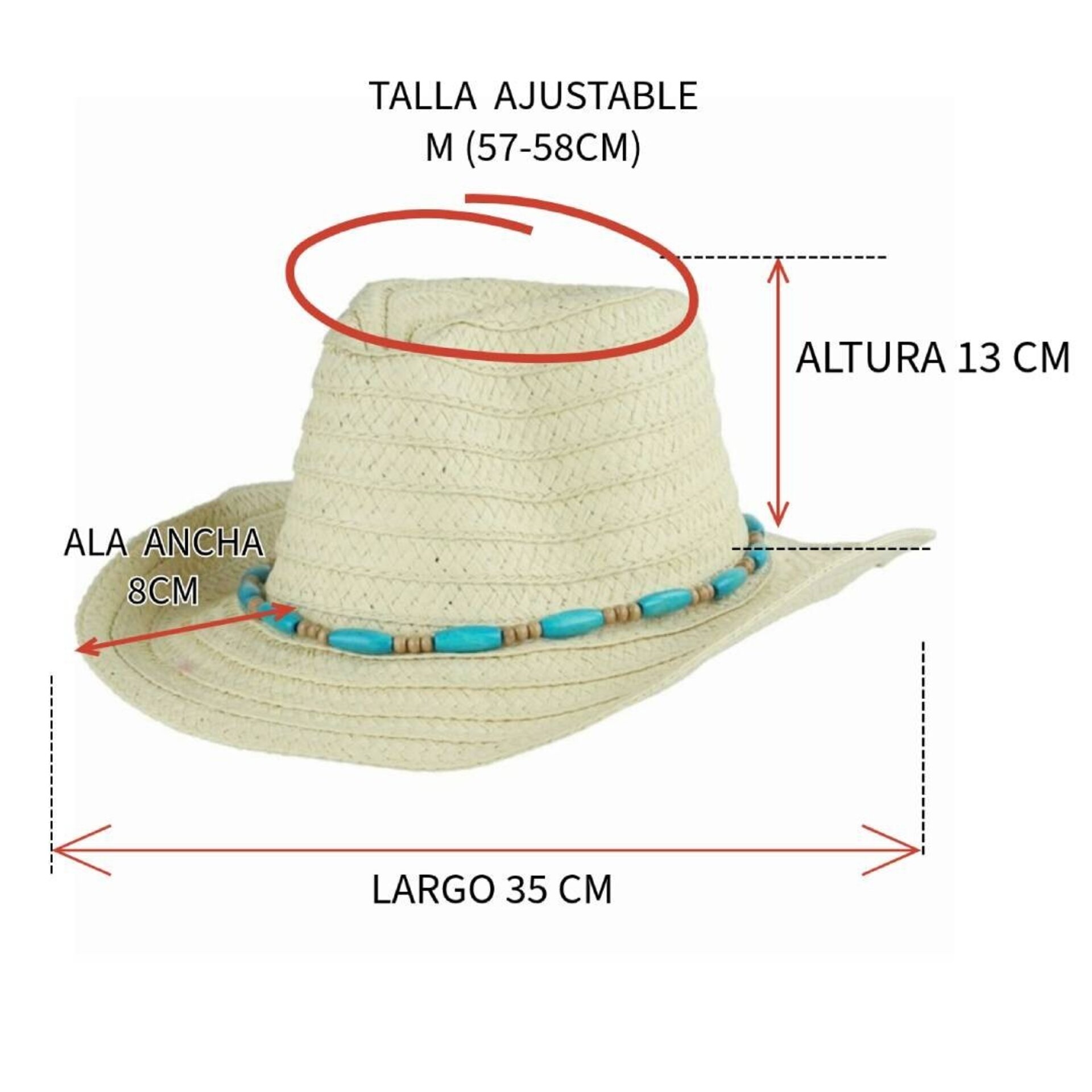 Sombrero Vaquero Paja Unisex Ajustable Estilo Western Moldeable Blanco - 2