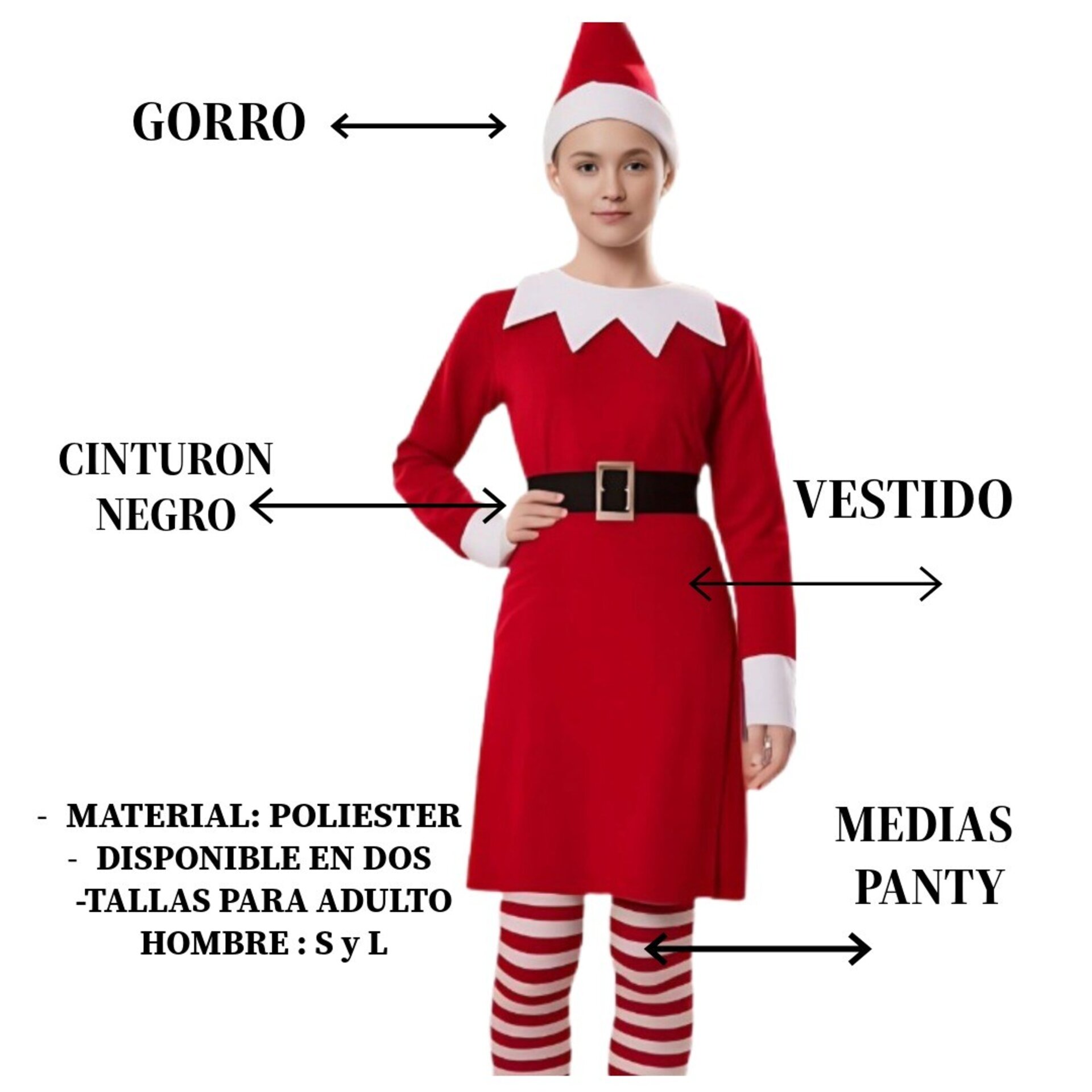Disfraz Elfo rojo Elegante - Conjunto rojo navideño para Mujer | Fiesta Navidad - 2