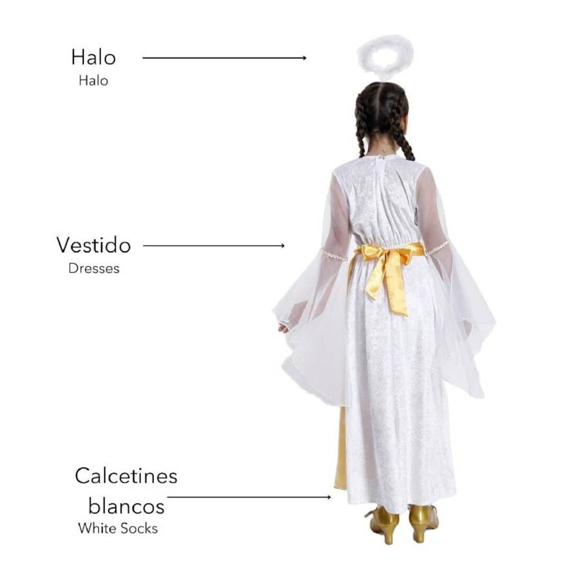 Disfraz Ángel Celestial Niña - Blanco y Dorado (Tallas 3-12 años) - 6