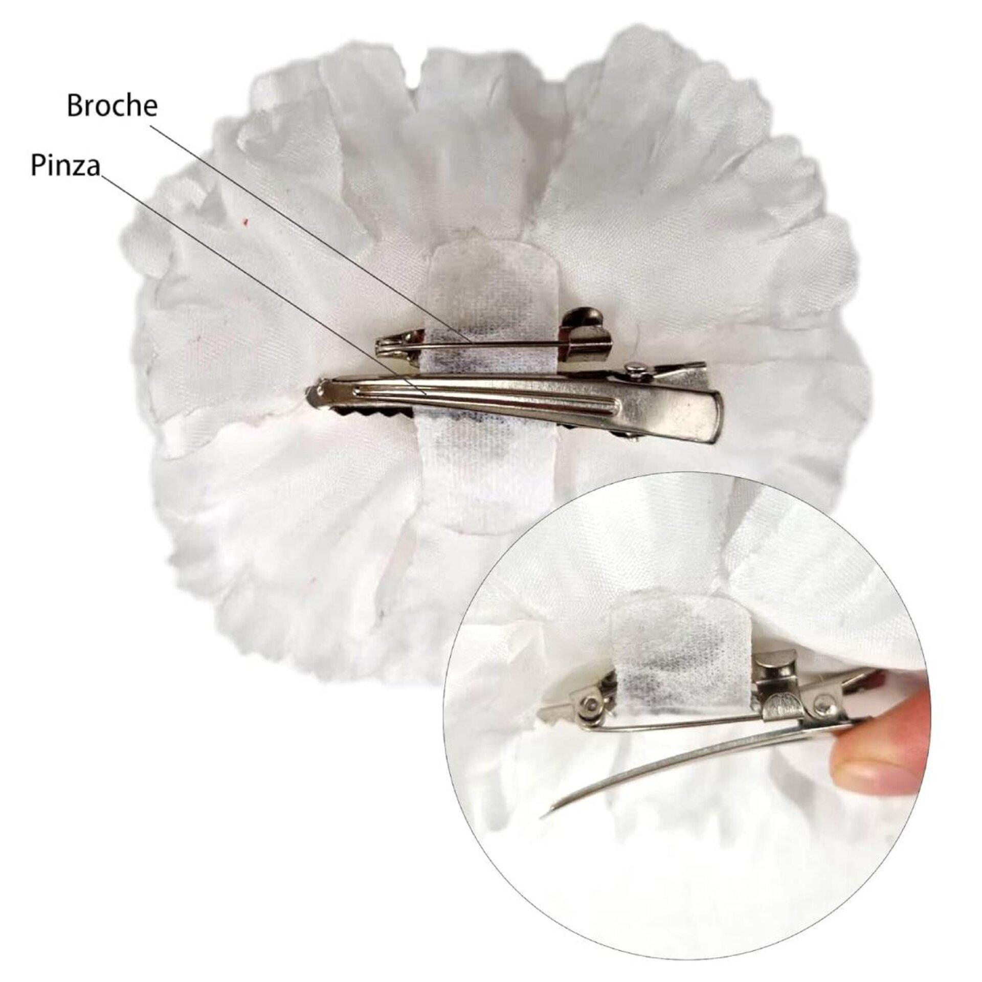 Flor Flamenca Clavel Rojo Blanco Accesorio para el pelo chulapa Chulapo y Bodas - 7