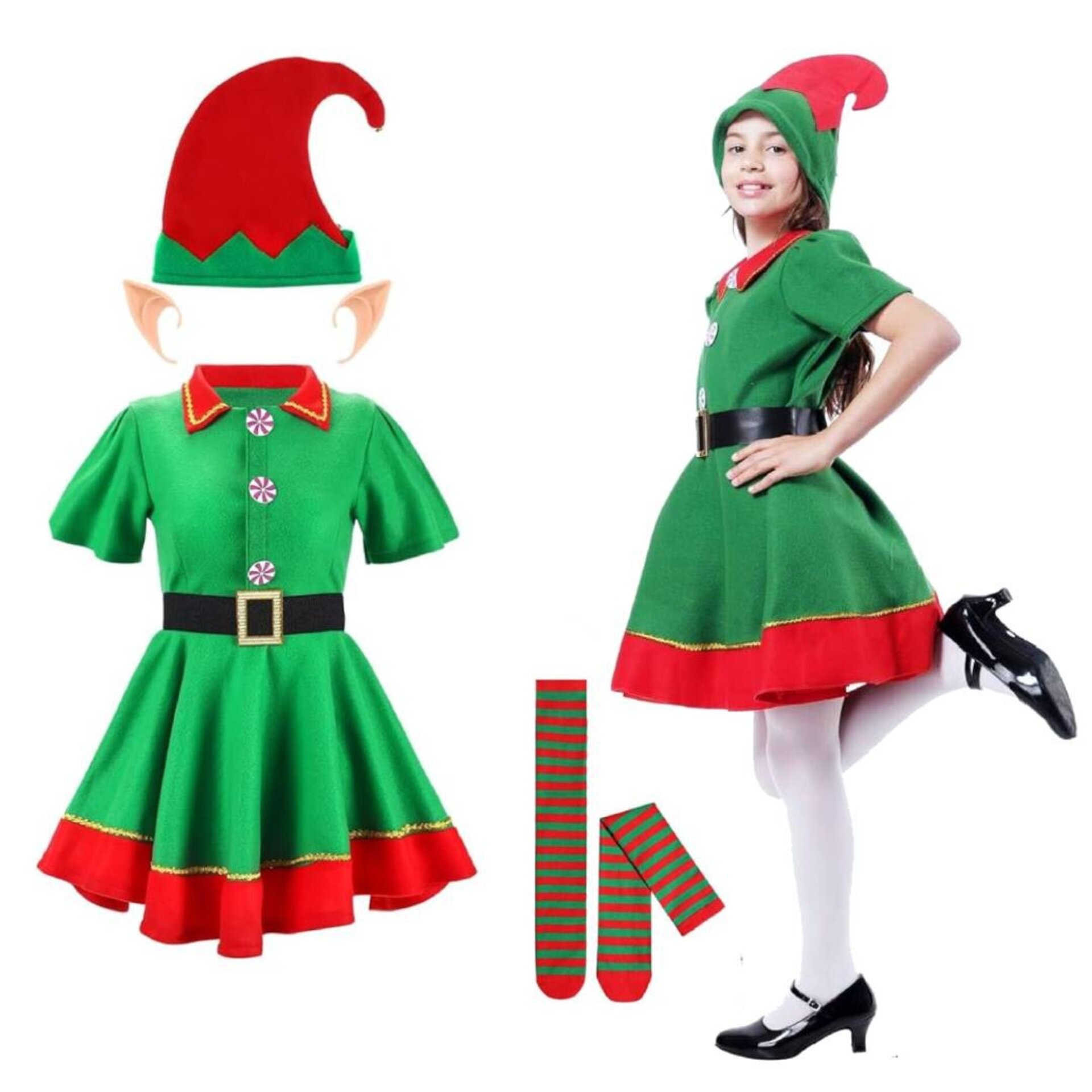 Disfraz Elfo - Duende Verde - Vestido niña - Navidad Regalos Talla 3 a 12 años - 1