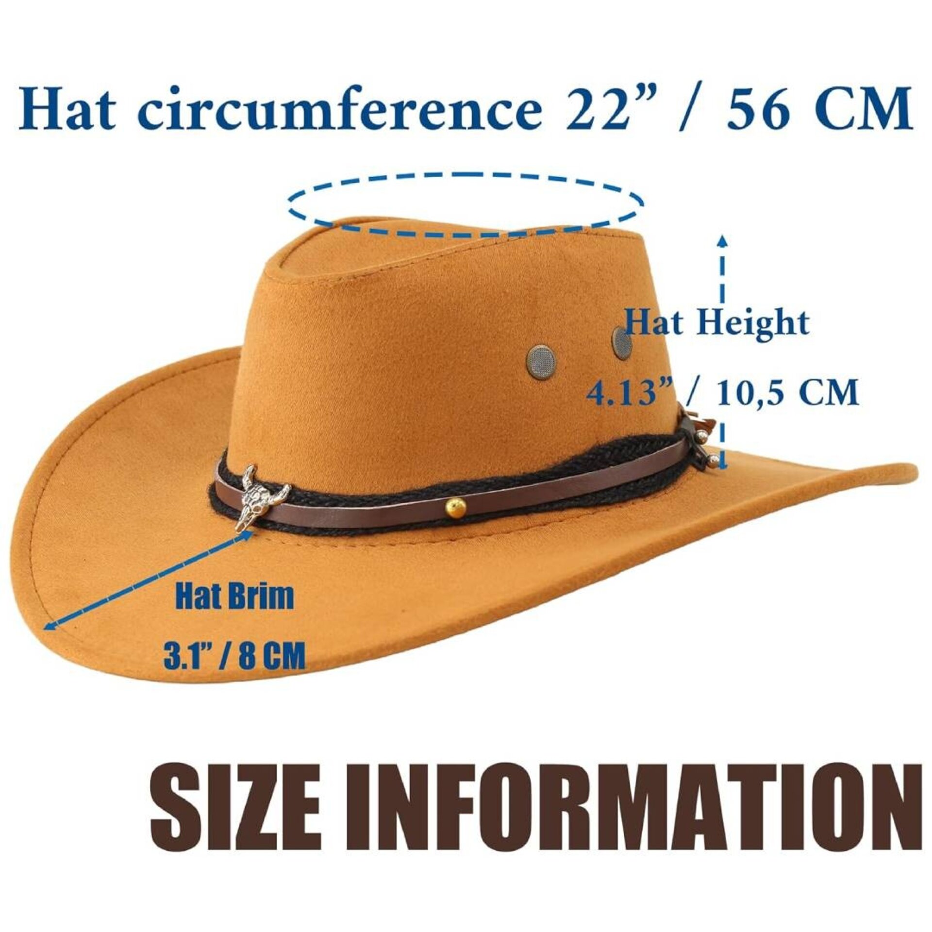 Sombrero Vaquero Cowboy Western Talla Ajustable S/M para Hombre Mujer Beige - 4