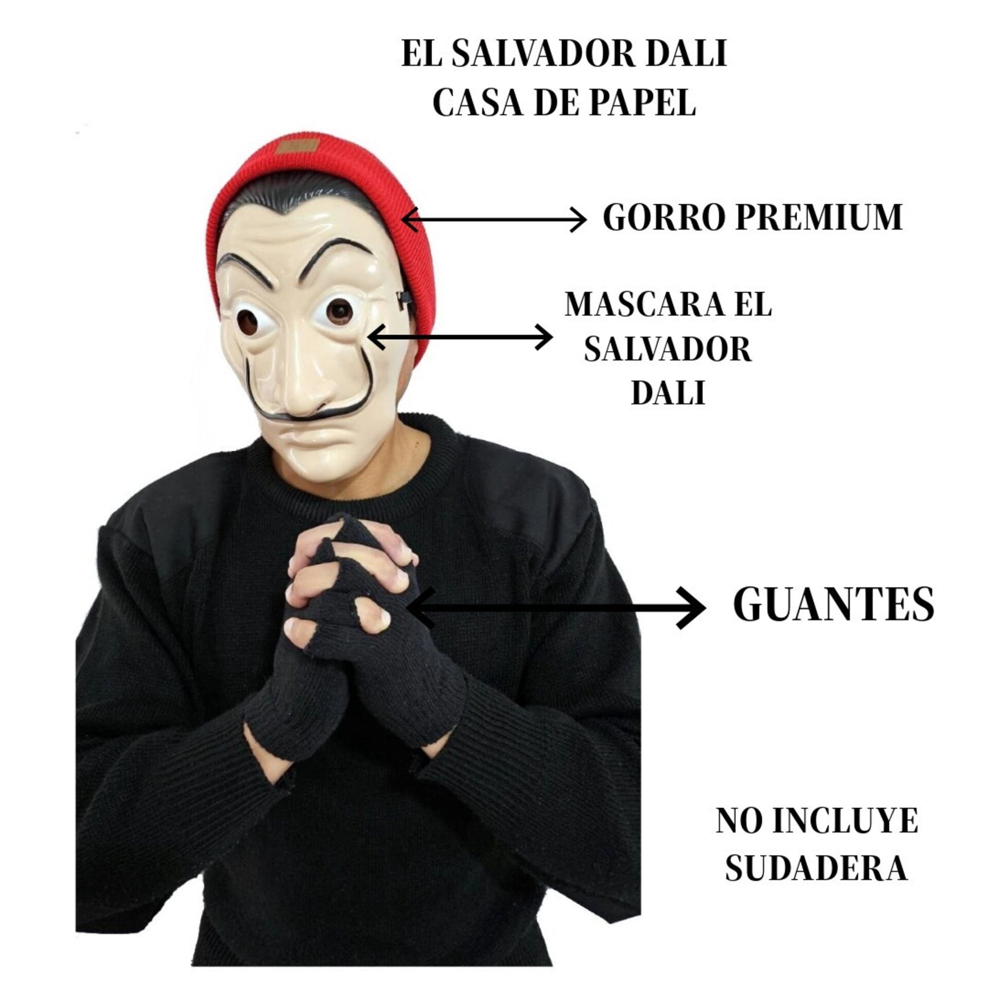 Máscara El Salvador Dalí La Casa de Papel Gorro Rojo - 11