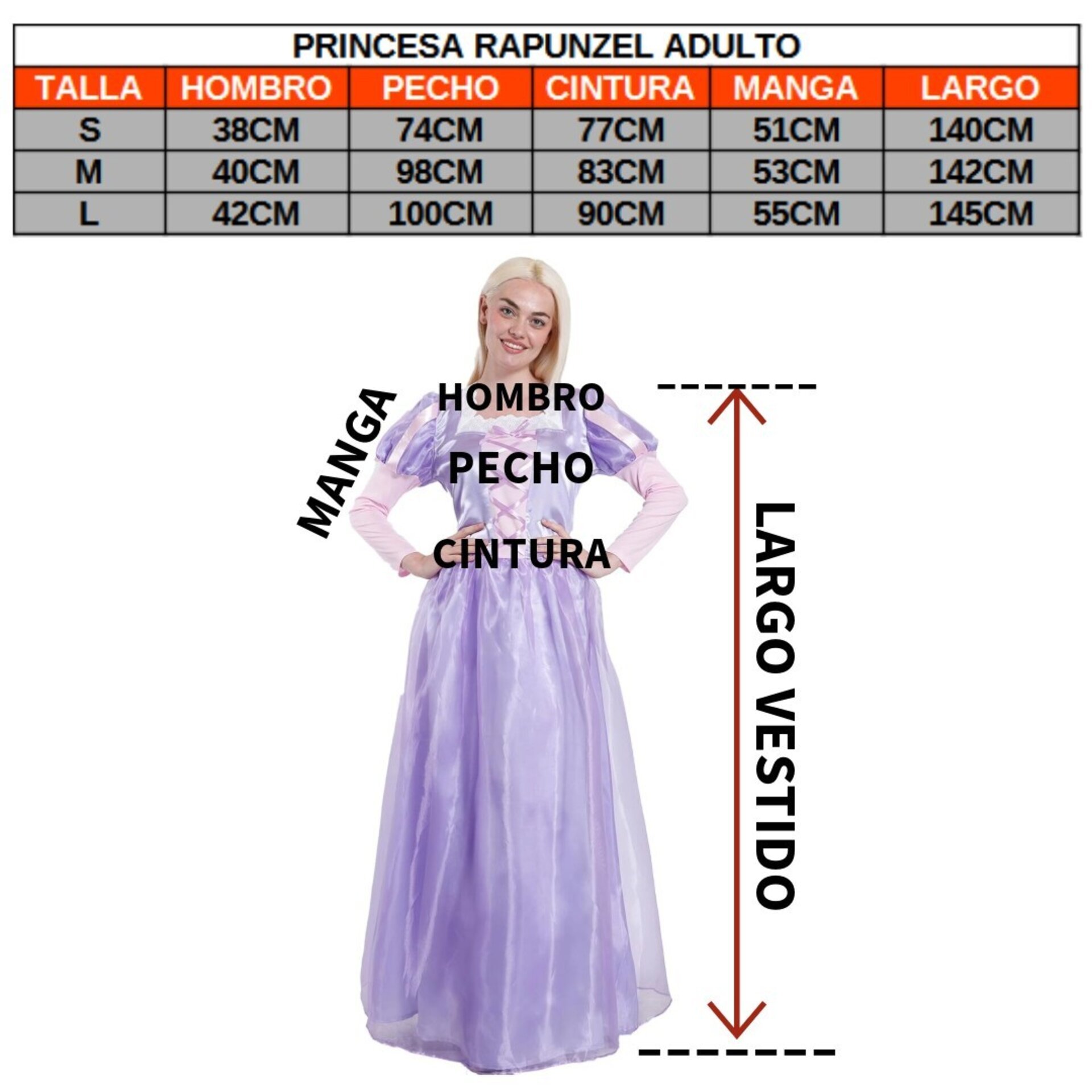 Disfraz Princesa Rapunzel Vestido cuento de hadas para Adulto Mujer S-M-L - 5