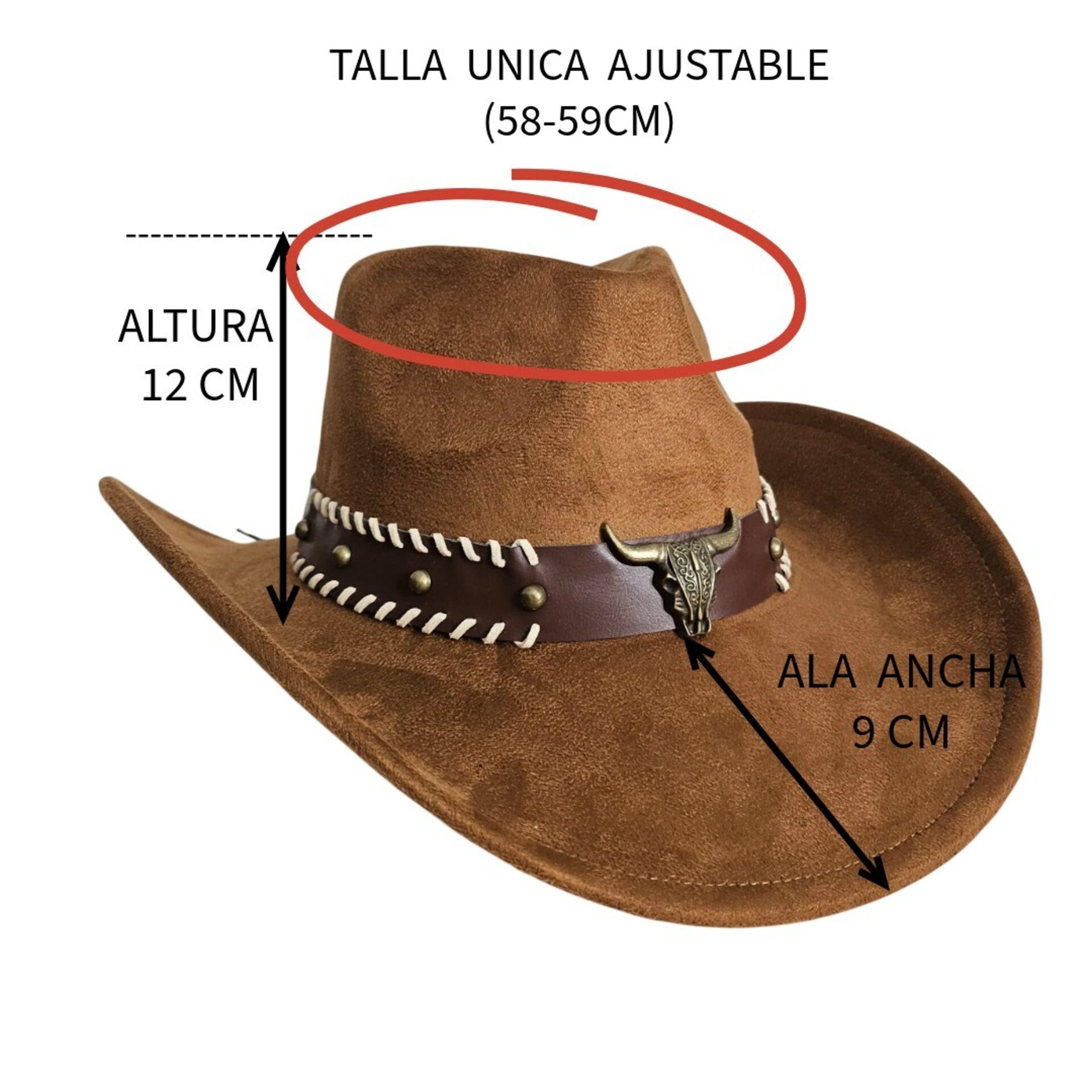 Sombrero Vaquero Estilo Western de Ala Ancha - Cowboy Marron Gamuza Sintetica - 3