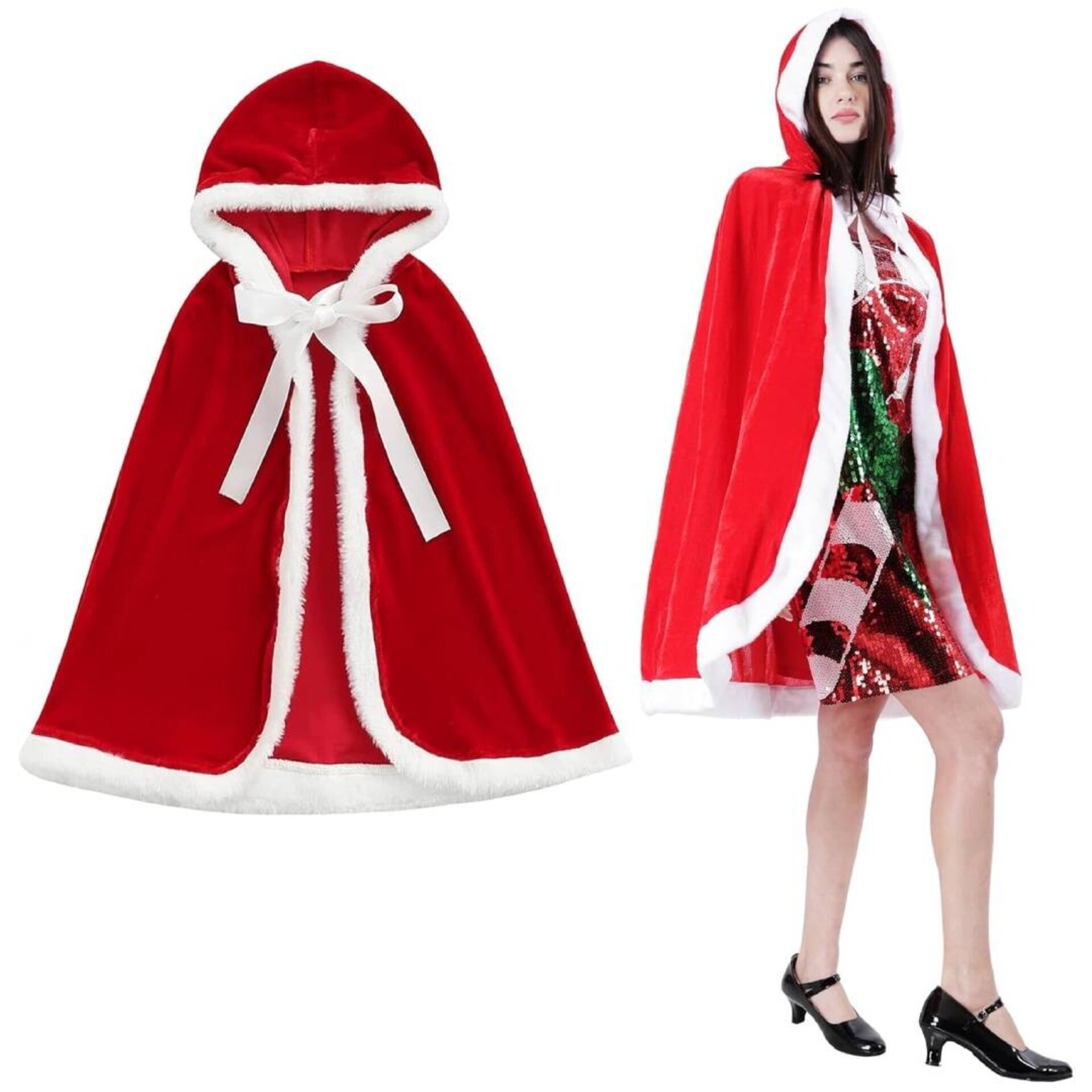 Capa de Terciopelo Navideña Premium 120cm - Capa con Capucha de Santa/Mamá Noel - 5