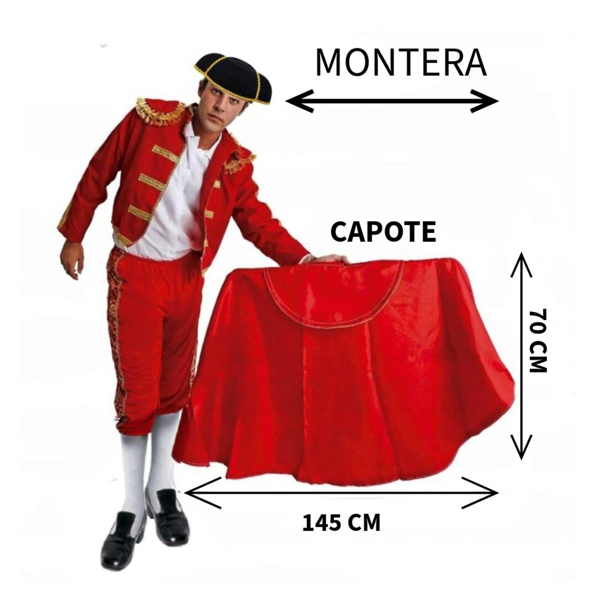Kit Torero para Disfraz Capote Rojo (145x70cm) + Montera Adulto| Talla Única - 7