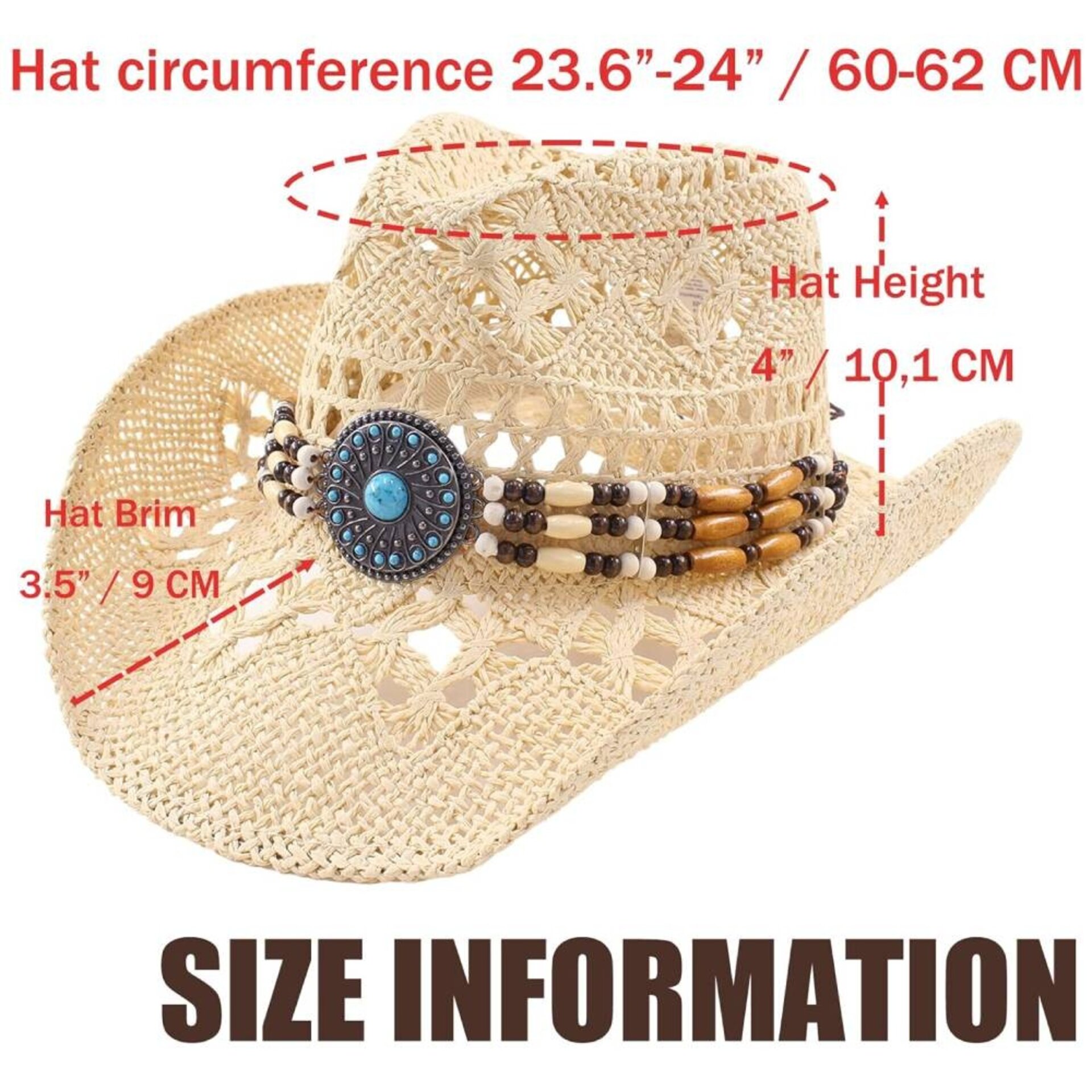 Sombrero Vaquero Paja Unisex | Beige Cowboy Western | Alas Anchas Baile Country - 3