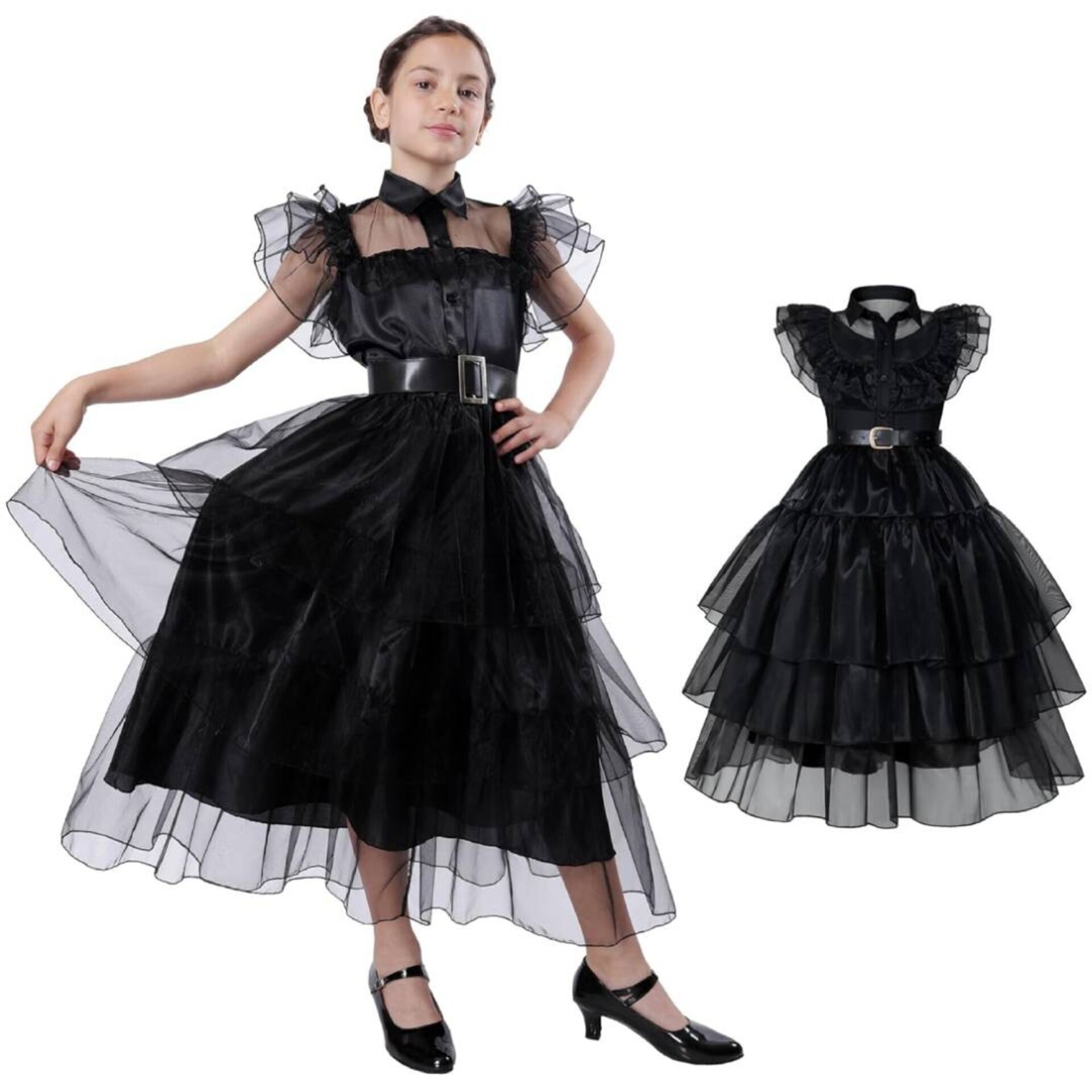 Disfraz de Gala de Merlina para Niñas. Vestido de Baile de Miércoles Addams - 3
