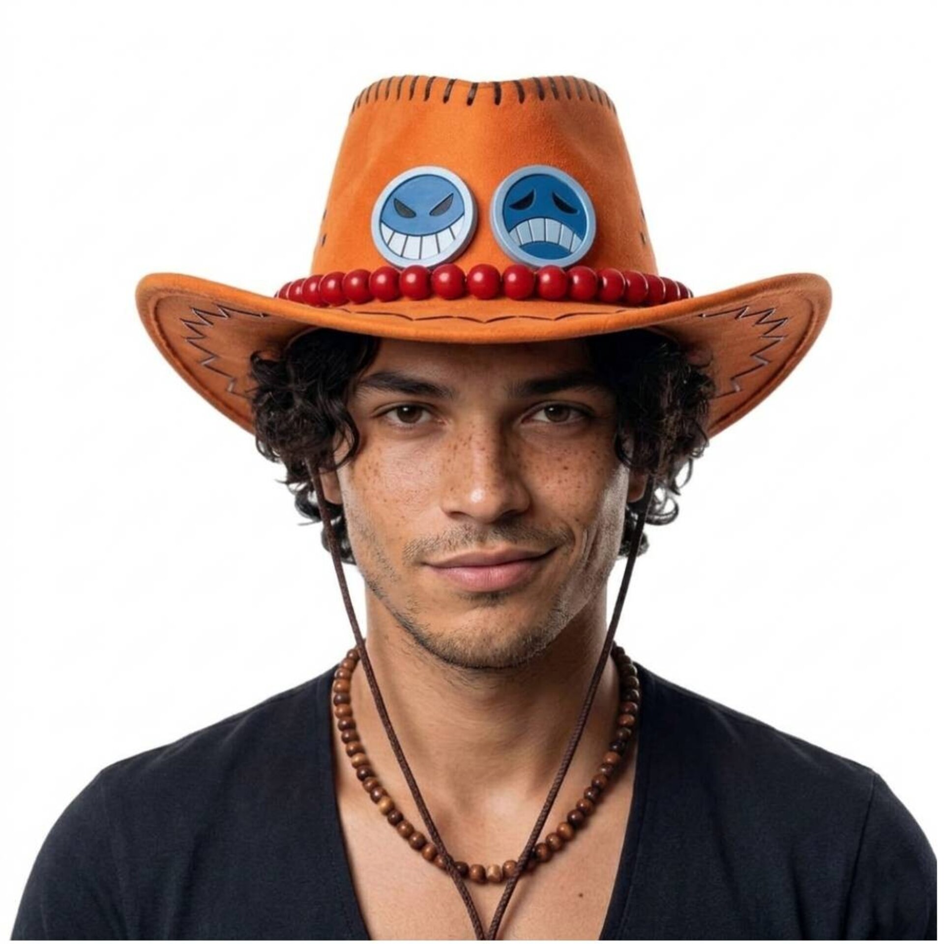Sombrero Vaquero Naranja Premium con Abalorios y Emblemas Dobles - Gorro Western - 1