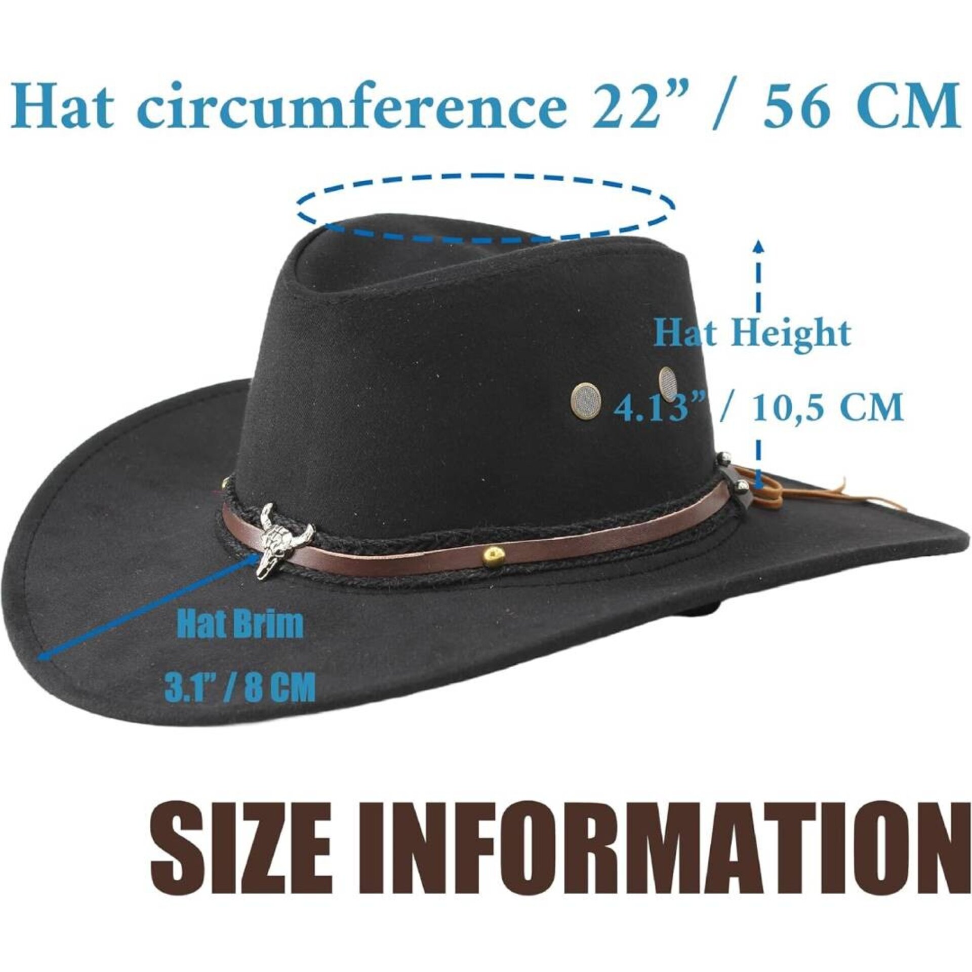 Sombrero Vaquero Cowboy Western Talla Ajustable S/M para Hombre Mujer Negro - 5