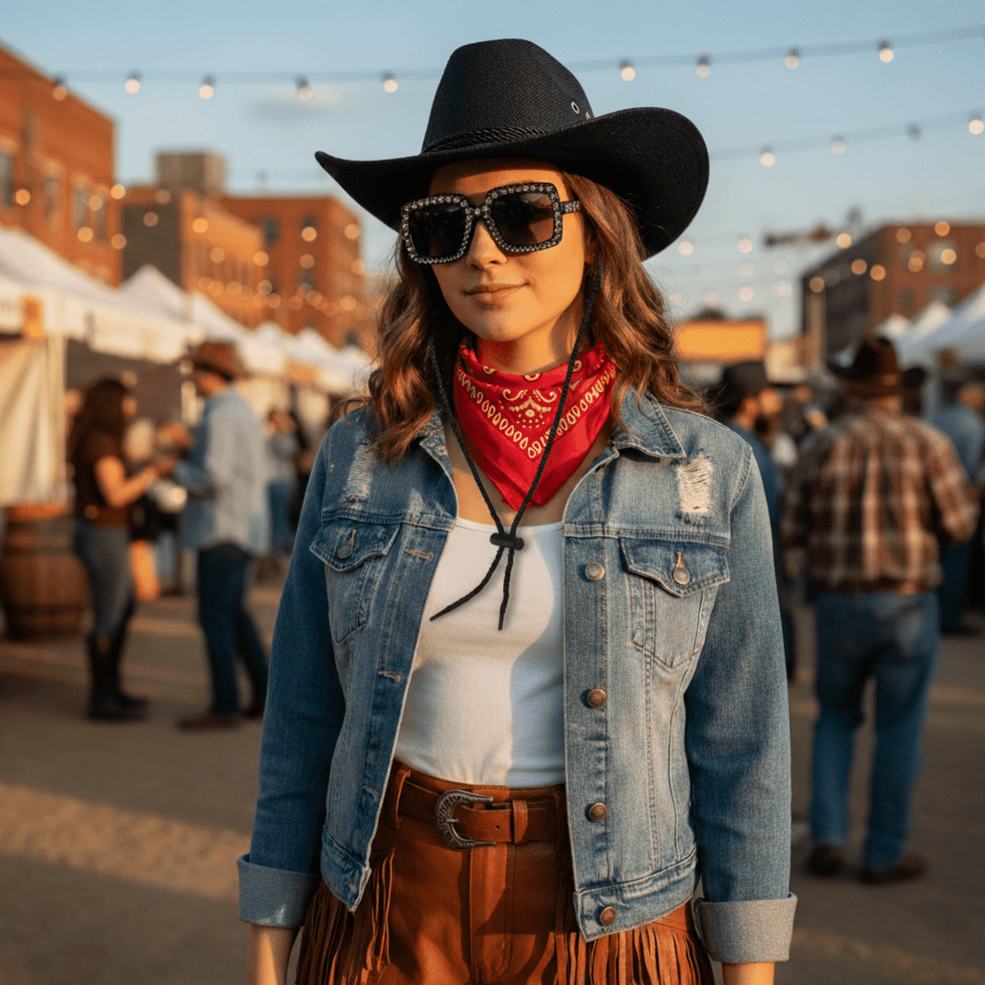 Pack Cowboy Premium Unisex - Sombrero Vaquero Ajustable, Gafas de sol y Bandana - 13