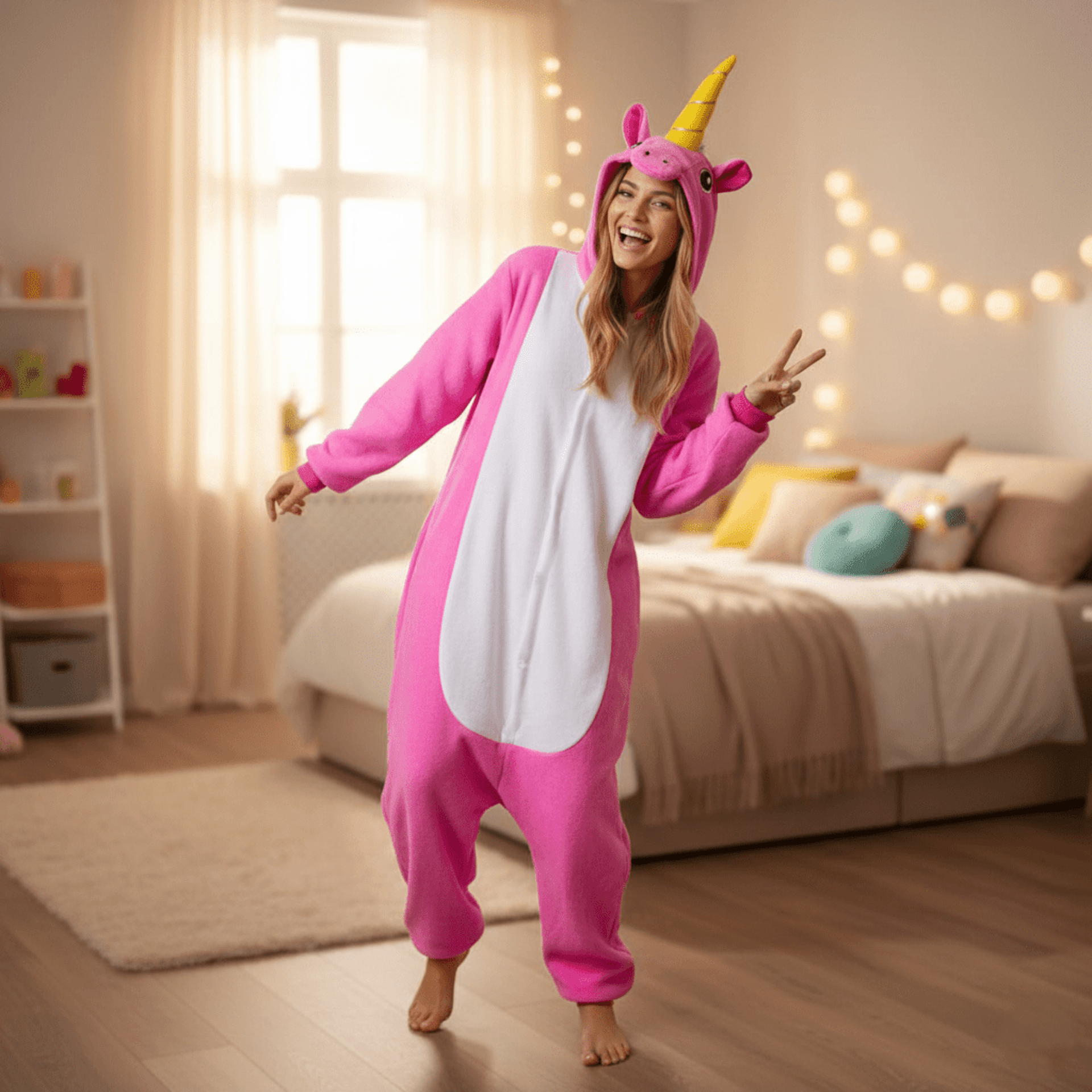 Pijama Mono Enterizo Unicornio Rosa - Kigurumi Térmico para Mujer | Talla única - 1