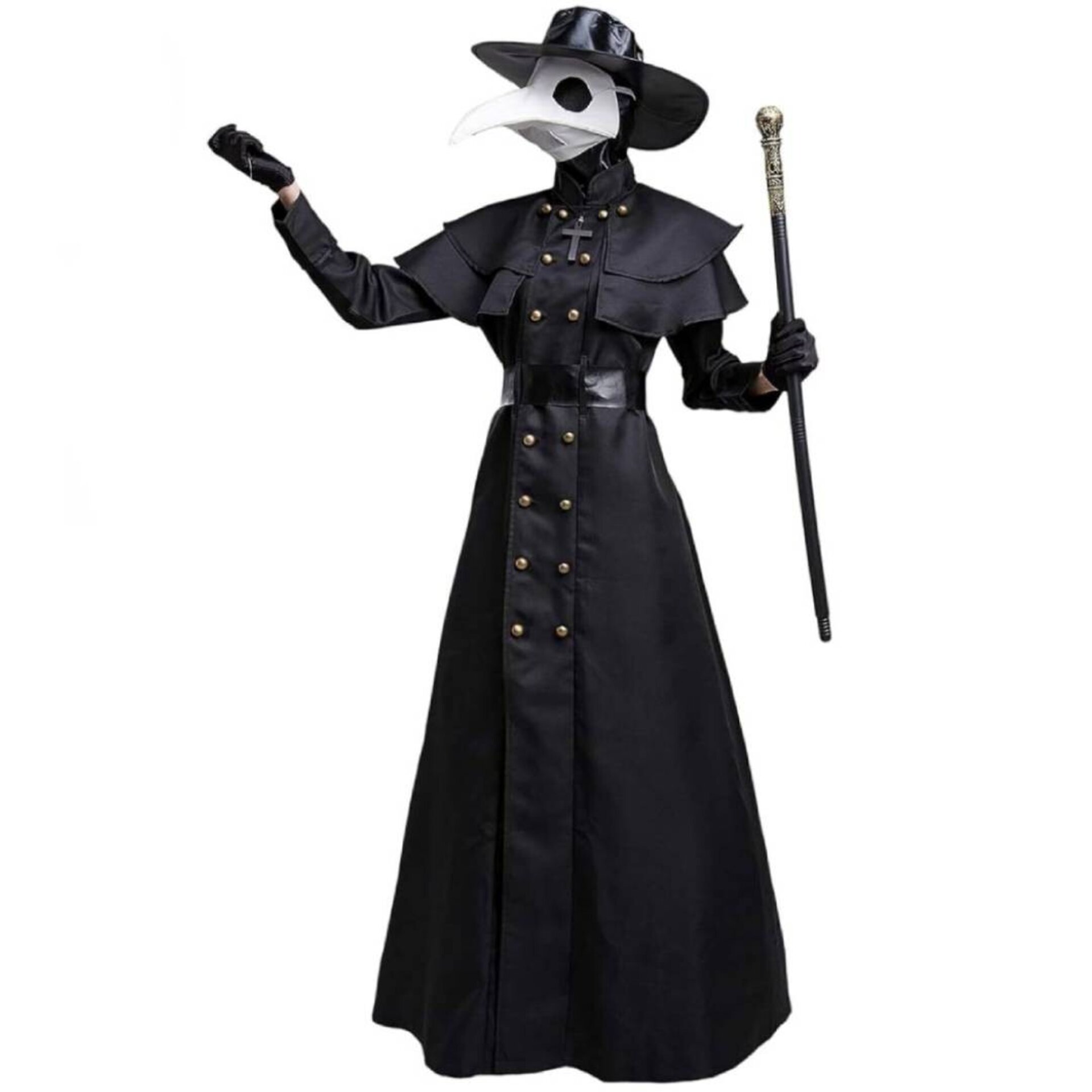 Disfraz Medico Peste Negra Unisex Túnica Steampunk Máscara Sombrero Bastón - 1