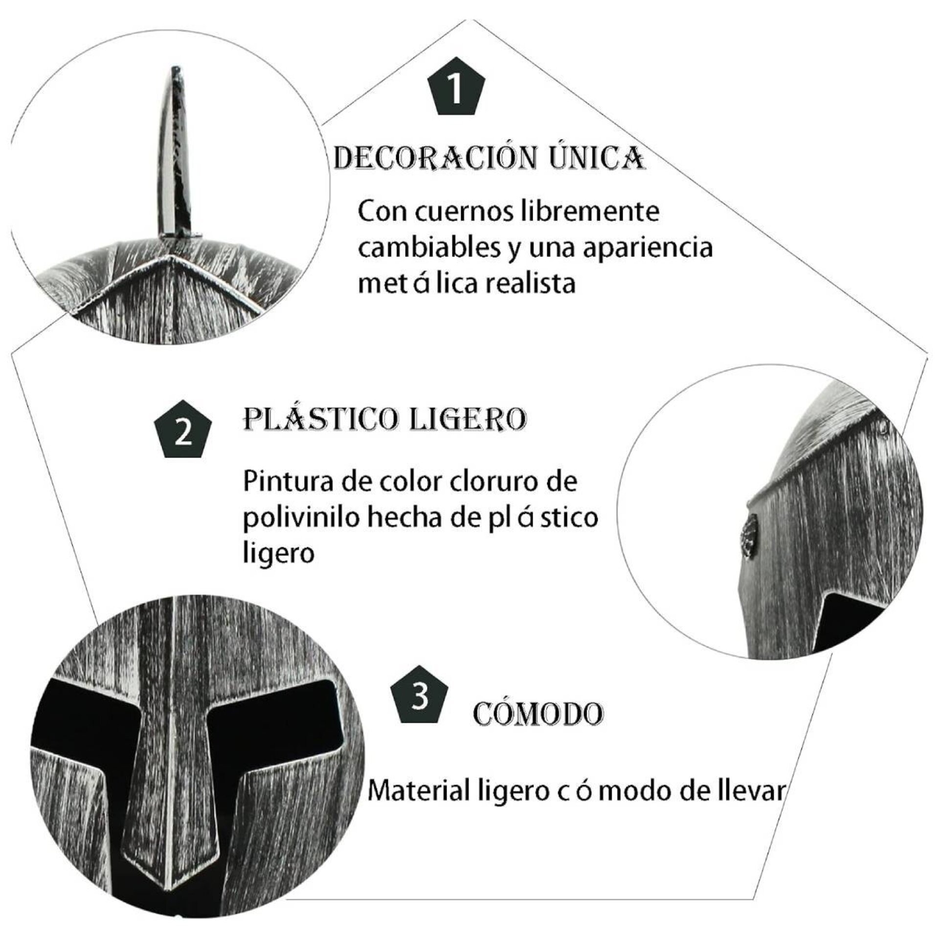 Casco Medieval Espartano Disfraz Romano de Gladiador Guerrero Adulto Talla Única - 2